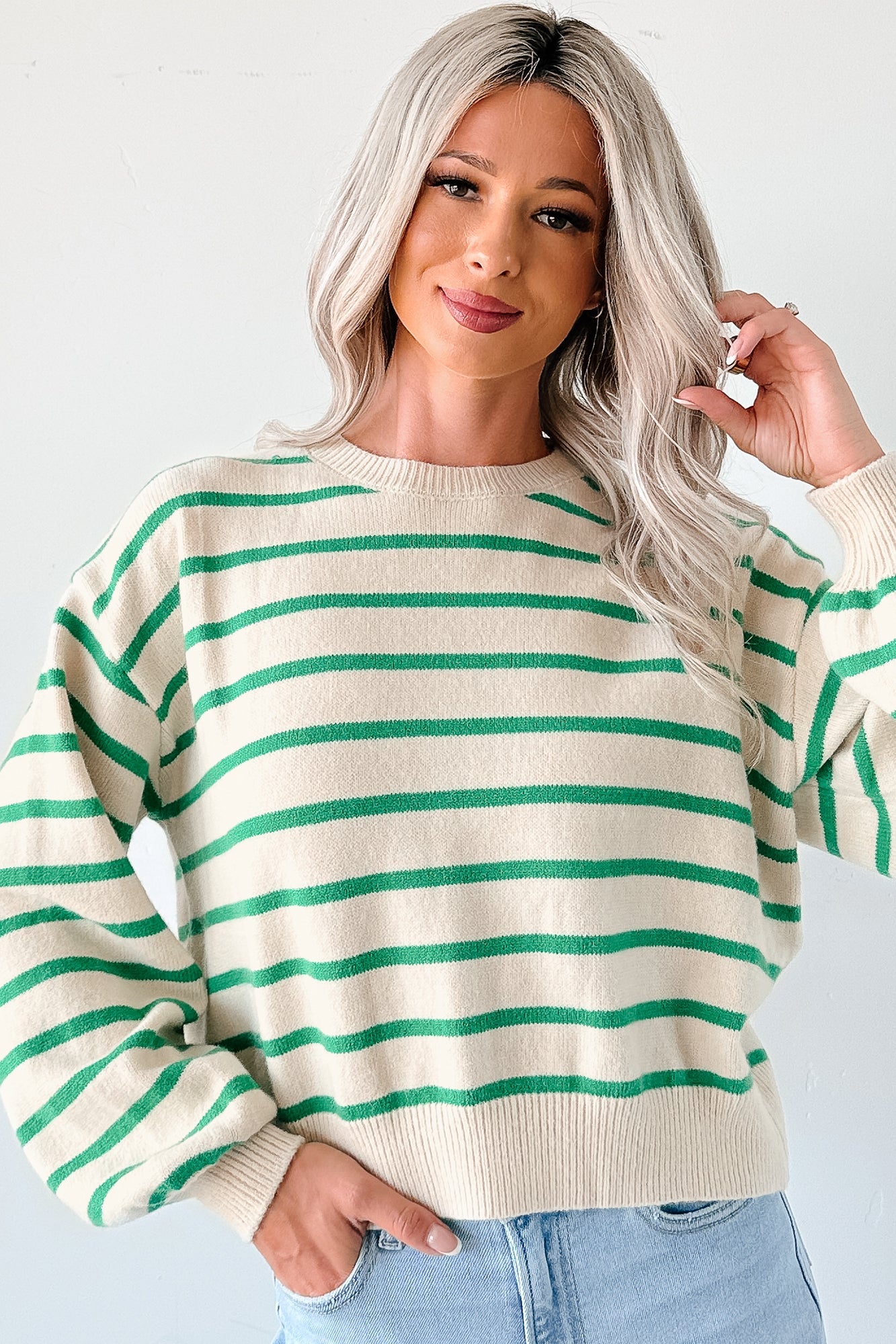Morning Rituals Striped Button Detail Sweater (Green)