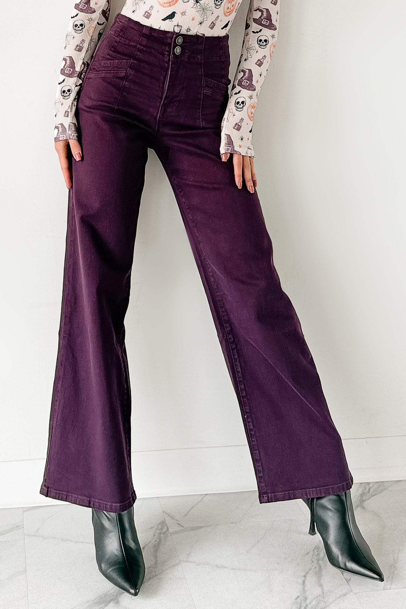Carlotta High Rise Wide Leg Mica Denim Jeans (Plum)