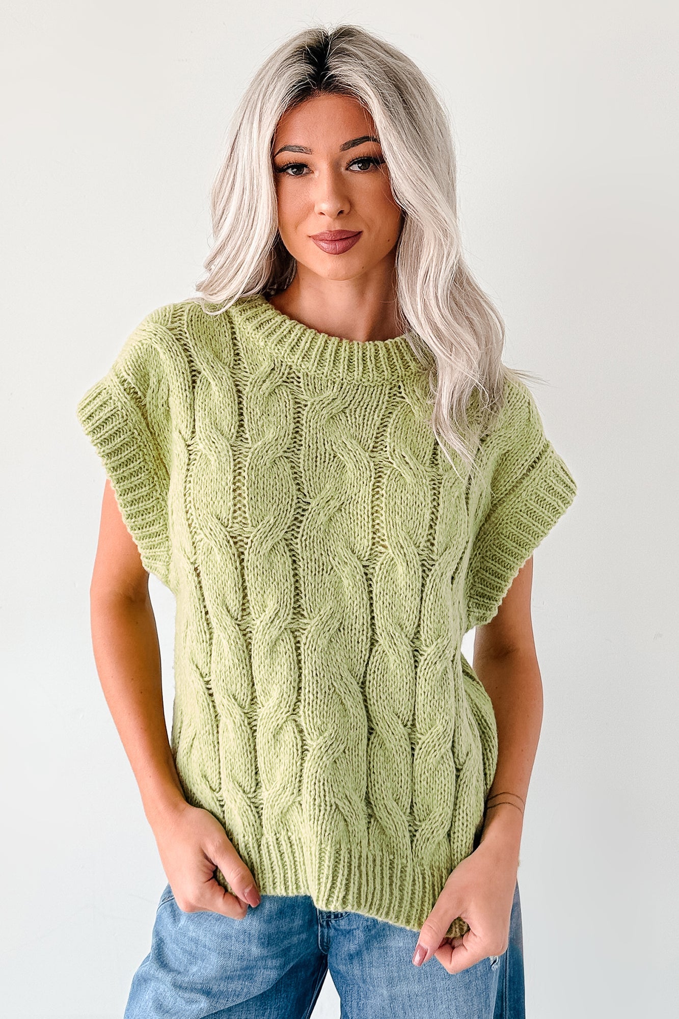 Don't Envy Me Cable Knit Sweater Vest (Fern)