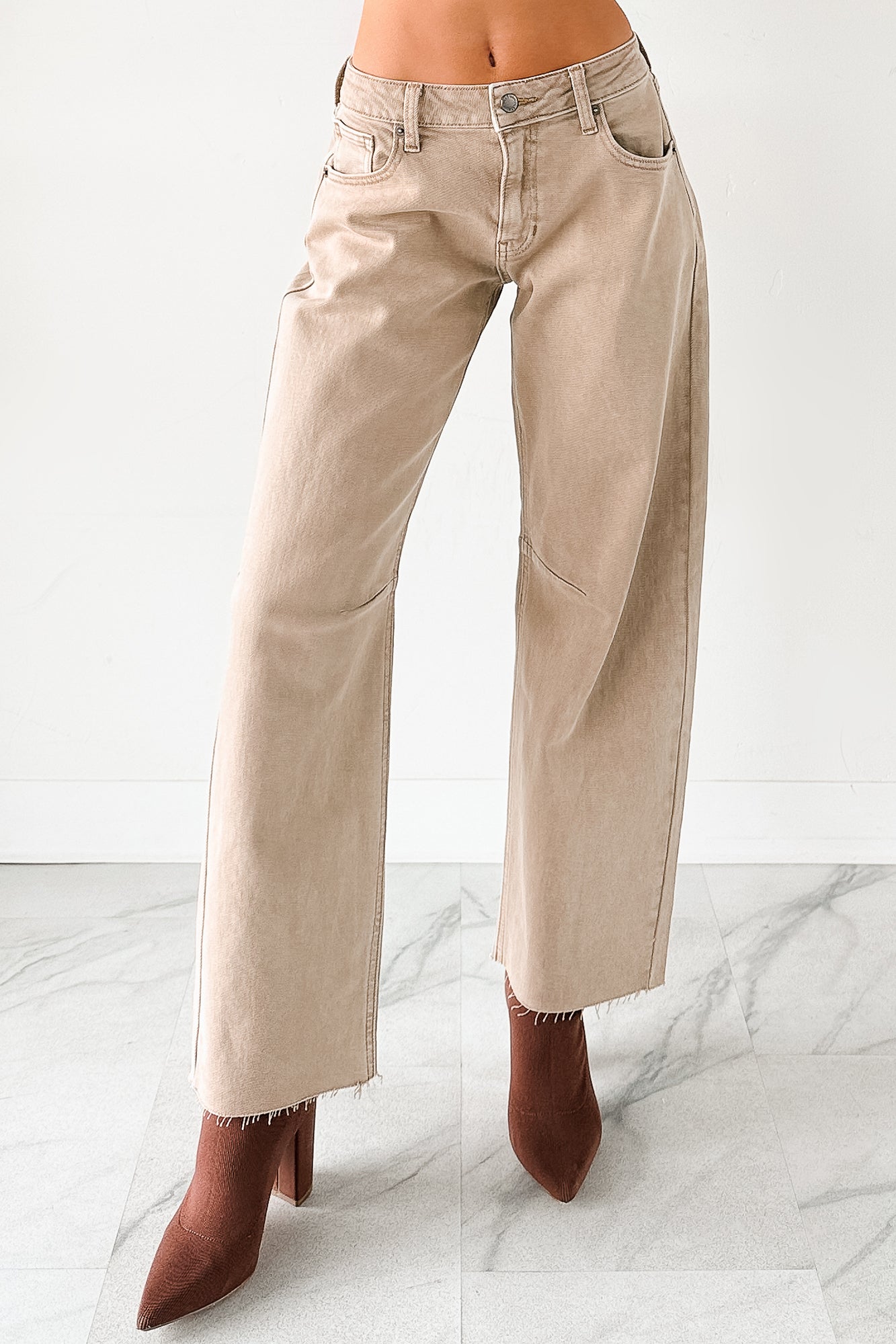 Always Next To Me Mid Rise Barrel Jeans (Vintage Khaki)