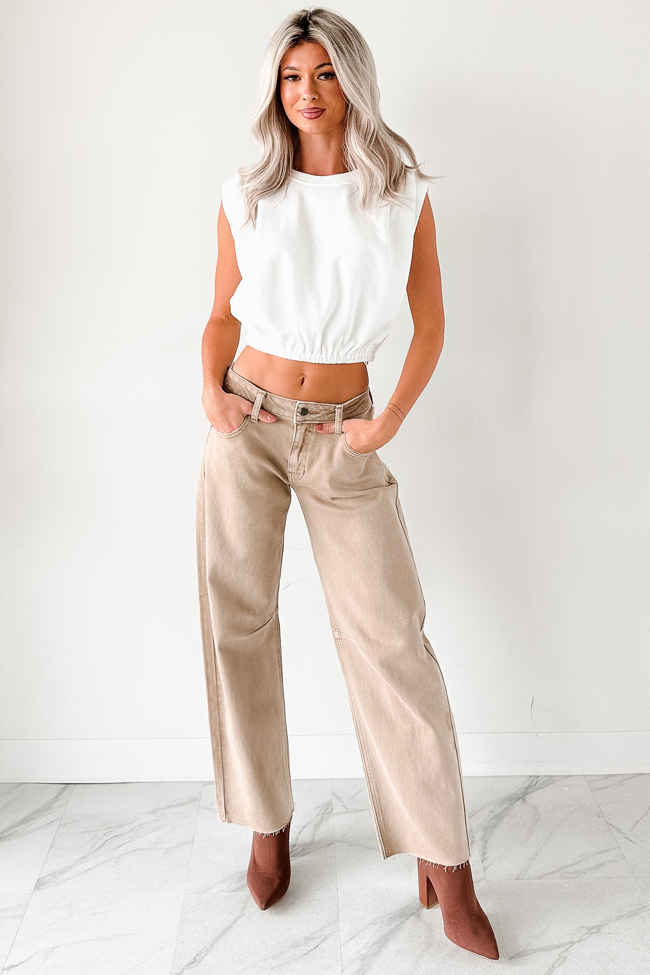 Always Next To Me Mid Rise Barrel Jeans (Vintage Khaki)