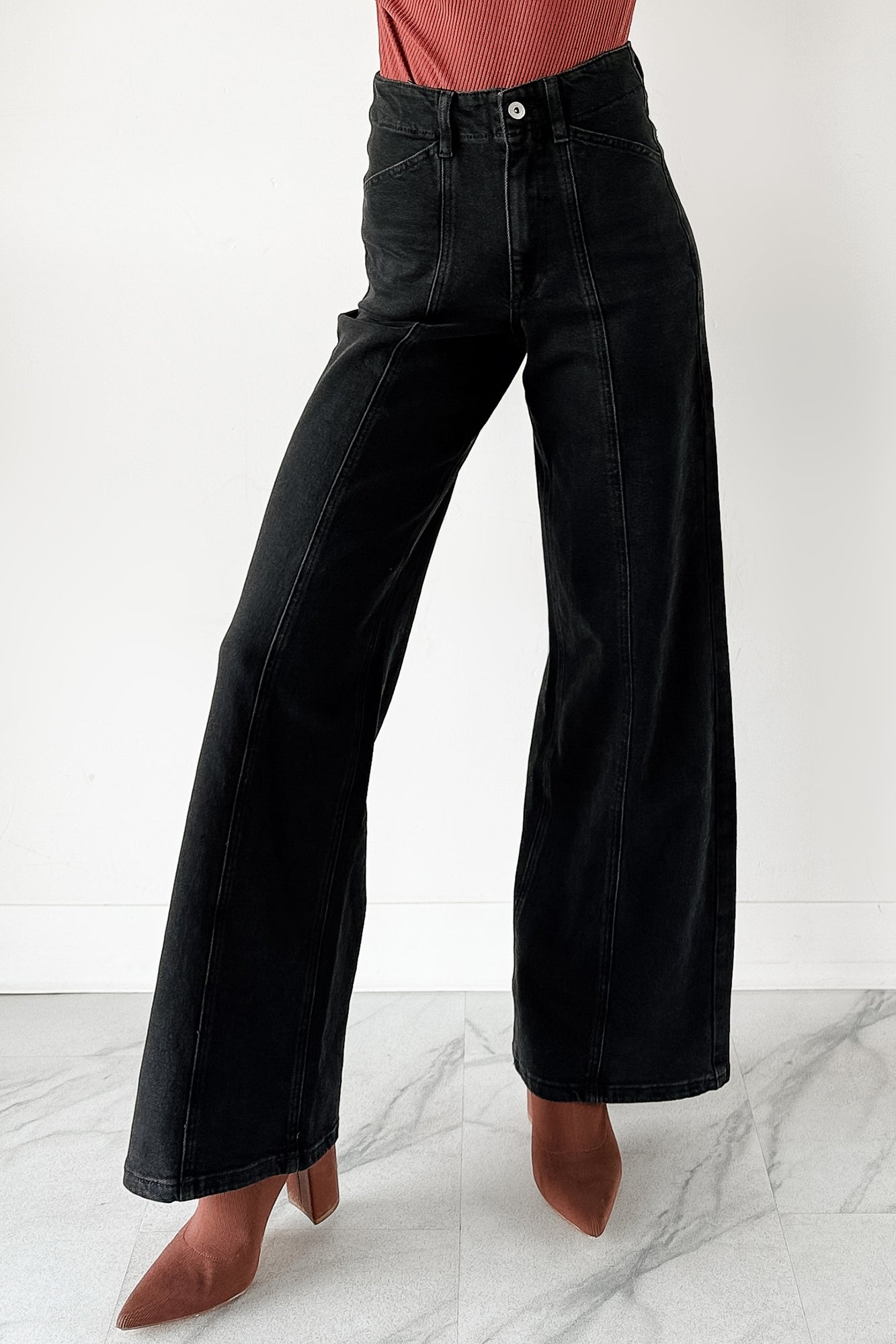Nelson High Rise Wide Leg Mica Denim Jeans (Black)