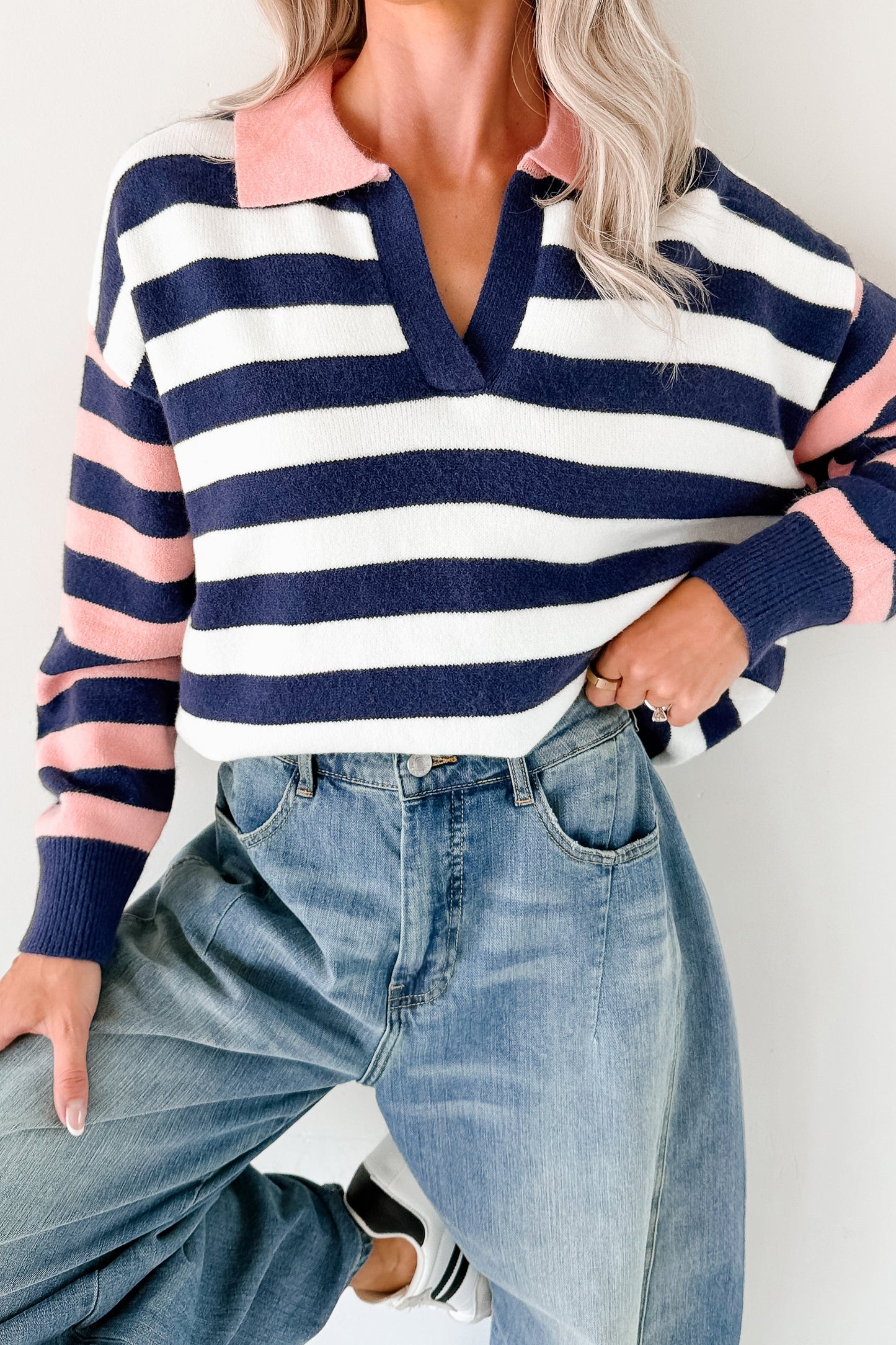 Forward Flow Striped Knit Sweater (Navy/Multi)