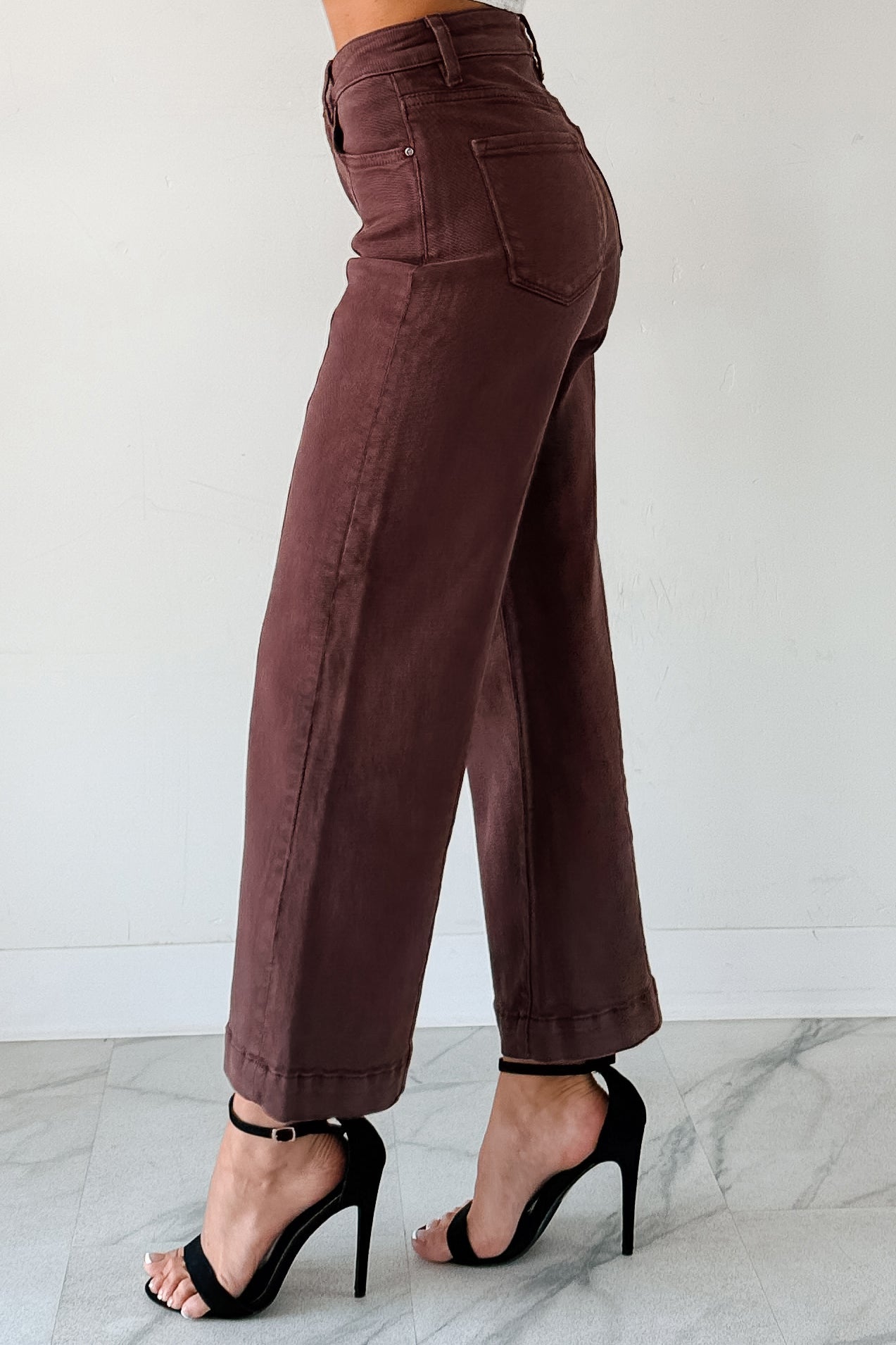 Maizie Tummy Control Wide Leg Cropped Risen Jeans (Choco Brown)