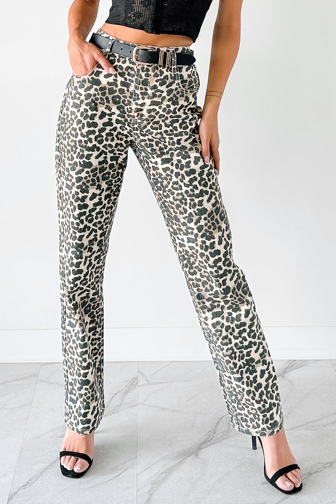 Calista High Rise Straight Leg Saige Denim Jeans (Leopard)