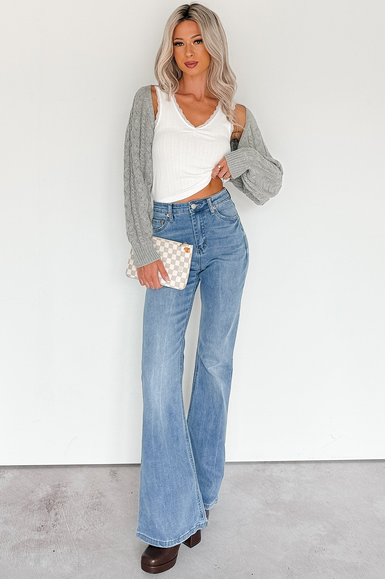 Ease Your Mind Cable Knit Bolero Shrug (Heather Grey)