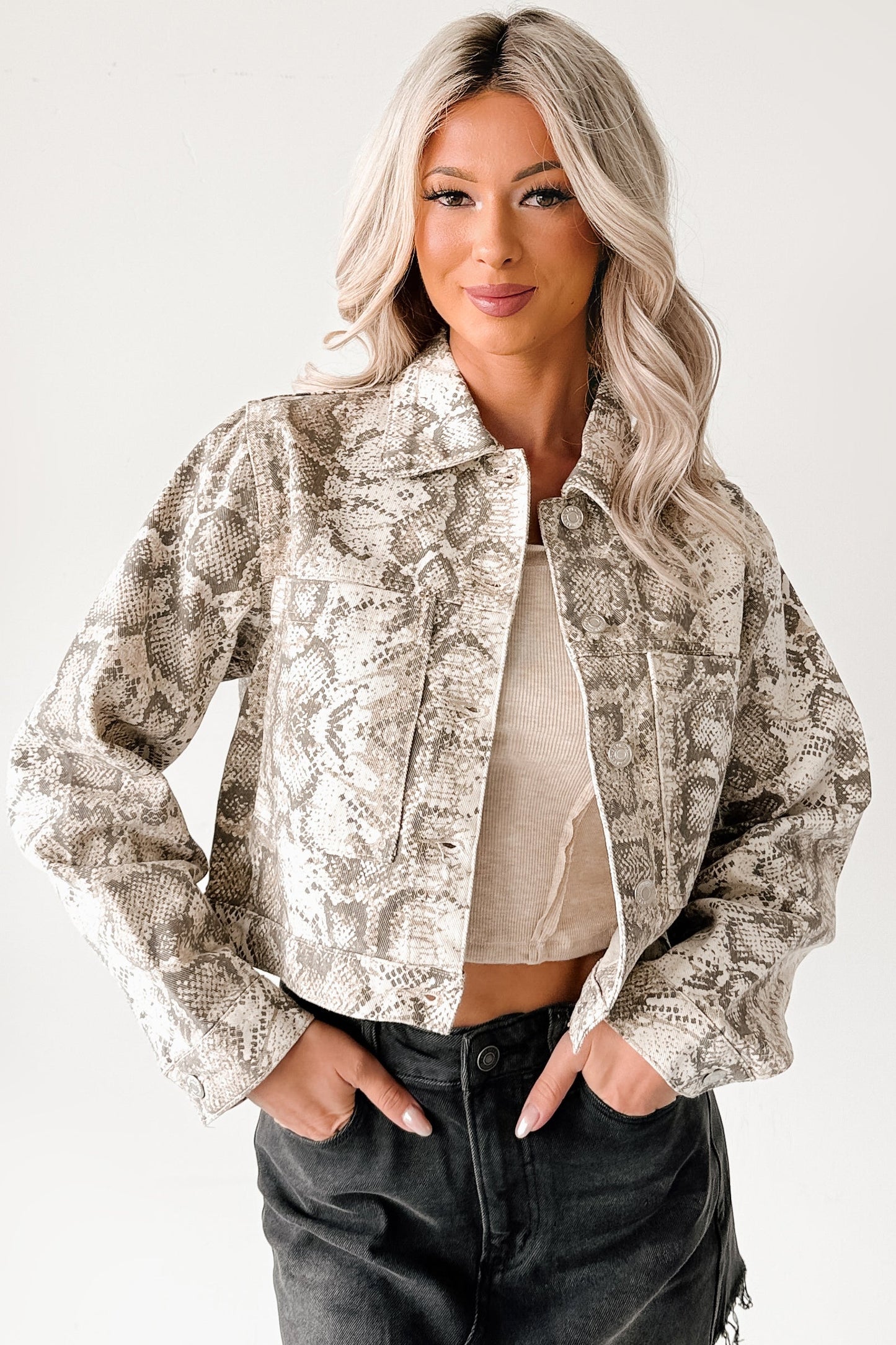 Prime Times Denim Snake Print Jacket (Taupe)