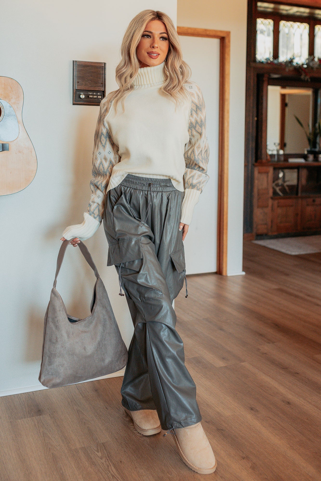 Don't Be Shy Faux Leather Cargo Pants (Grey)