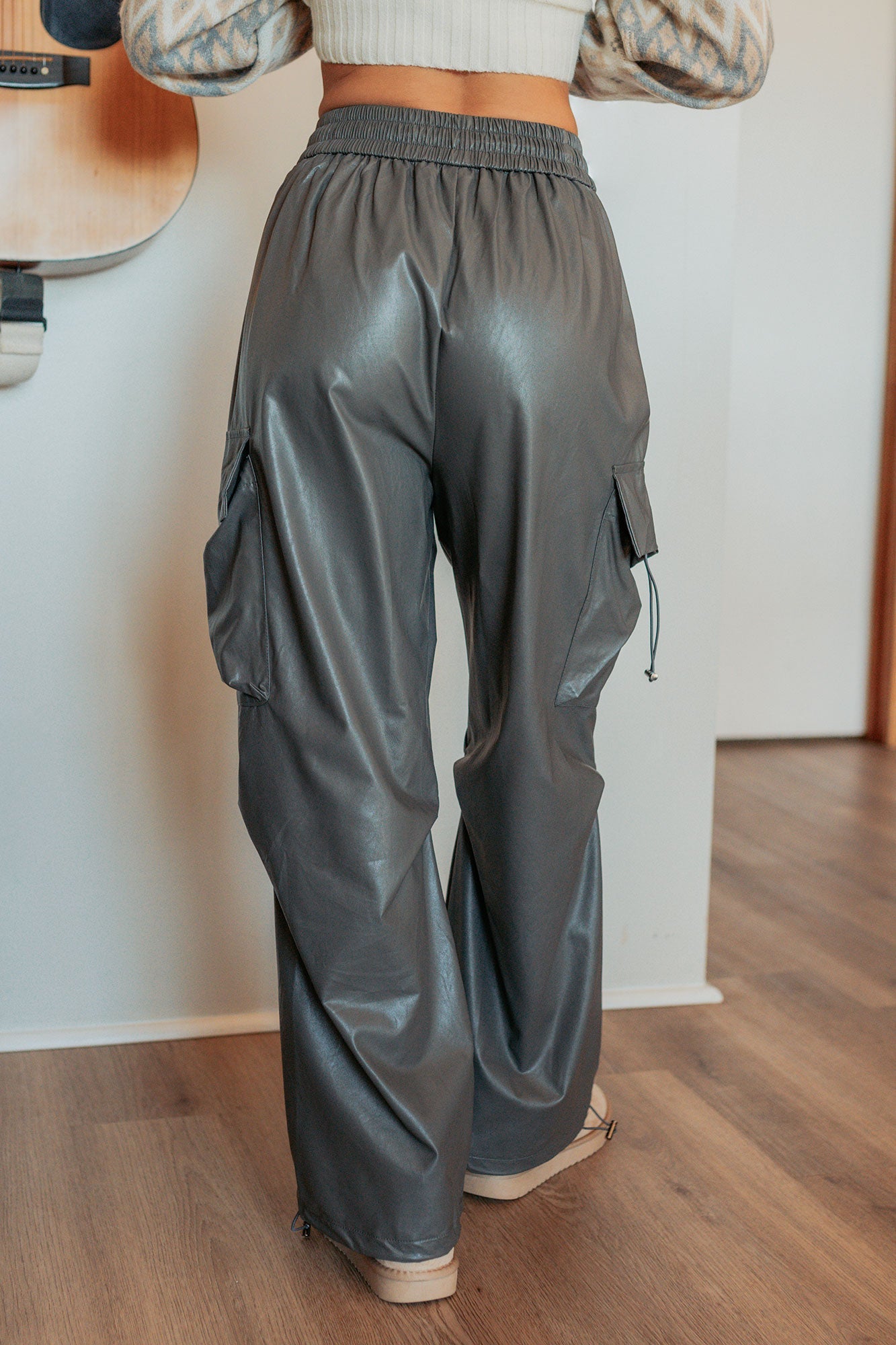 Don't Be Shy Faux Leather Cargo Pants (Grey)