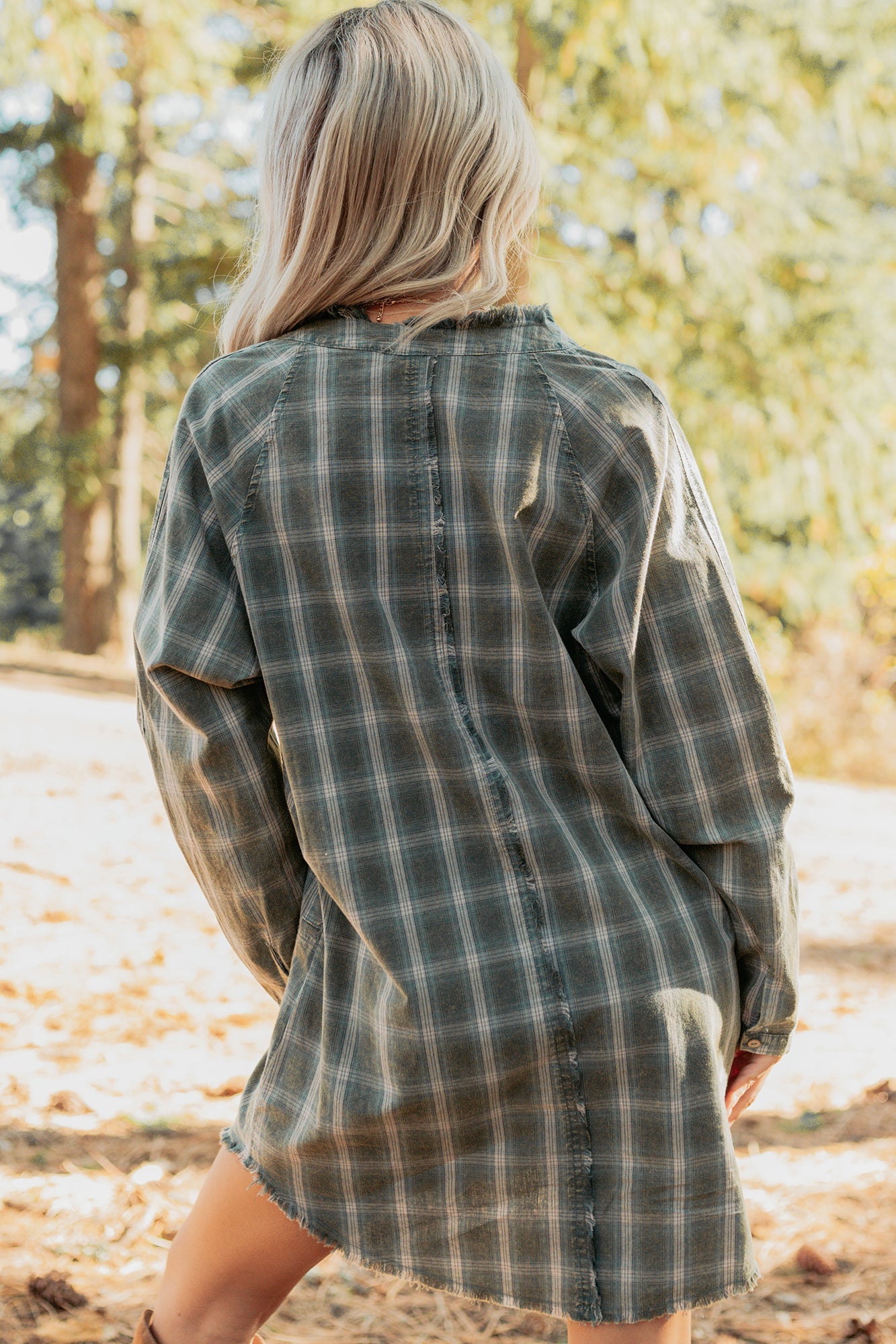 Let's Get Lost Plaid Shirt Mini Dress (Pine Green)