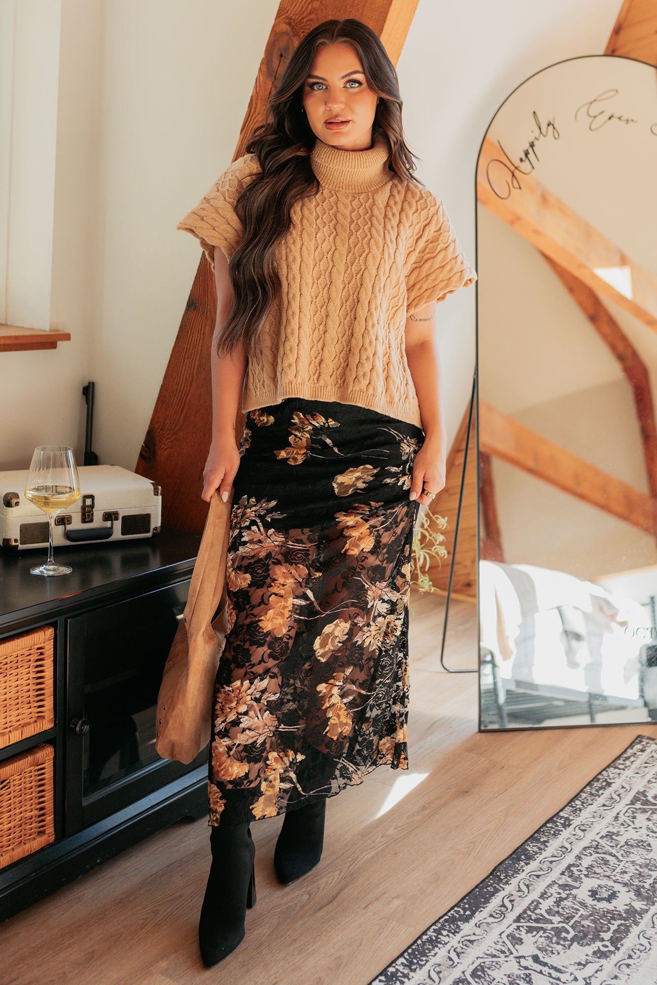 Cozy Escape Short Sleeve Cable Knit Sweater (Taupe)