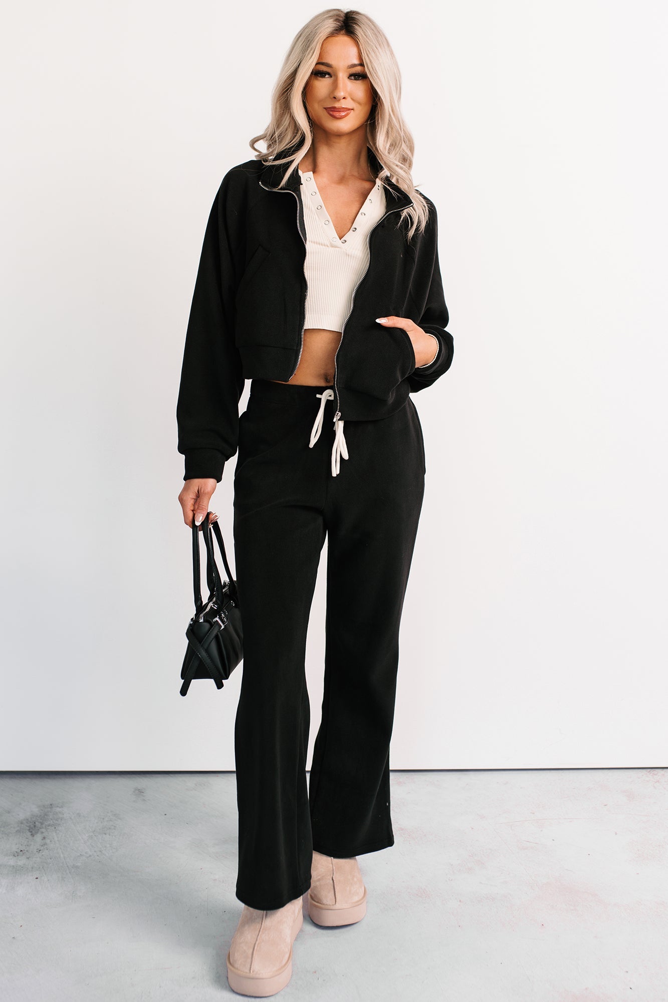On The Field Fleece High Neck Track Jacket (Black)