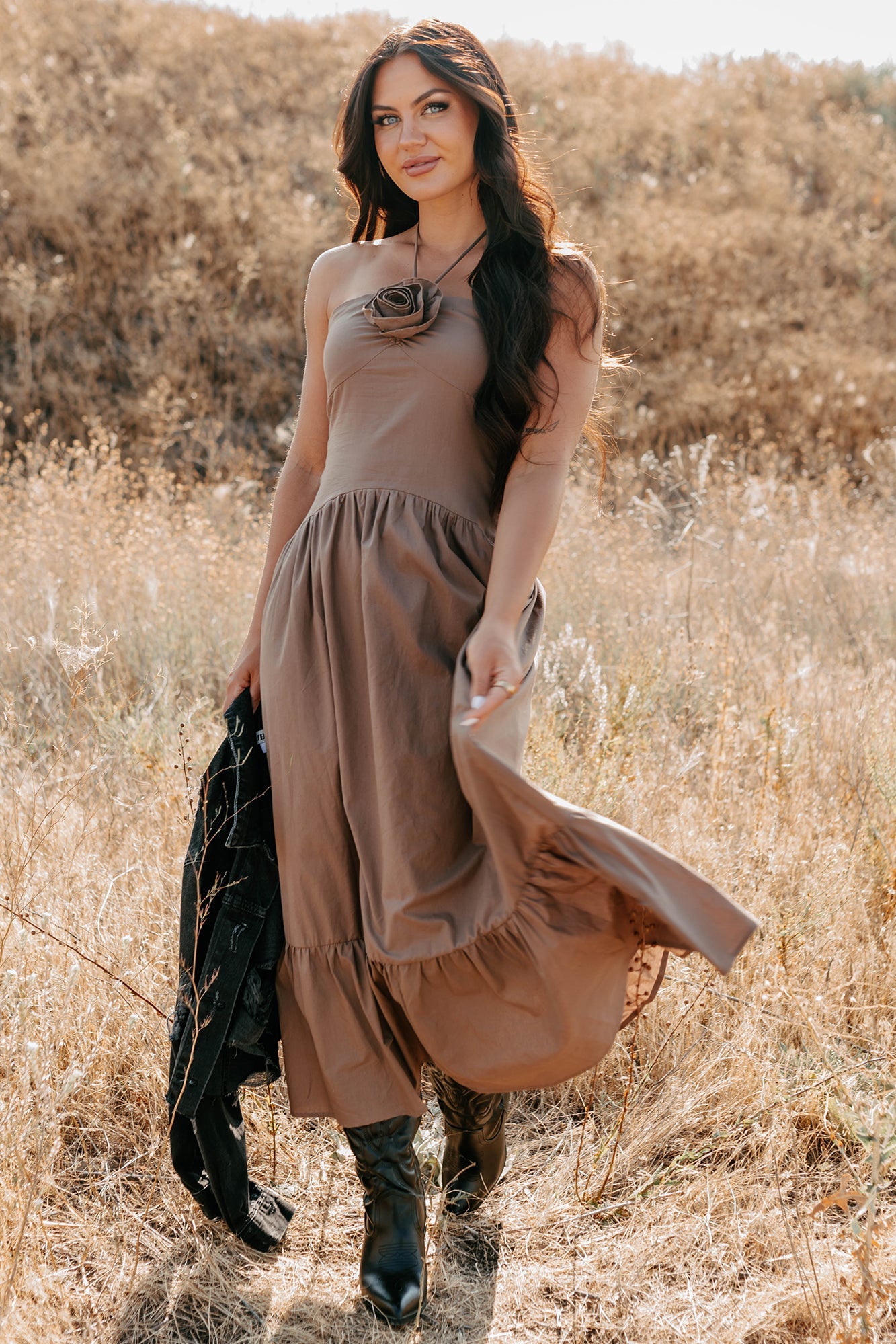 Charming The Night Halter Maxi Dress (Chocolate)