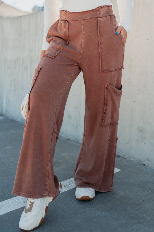Made Ready Wide Leg Cargo Sweatpants (Chestnut)