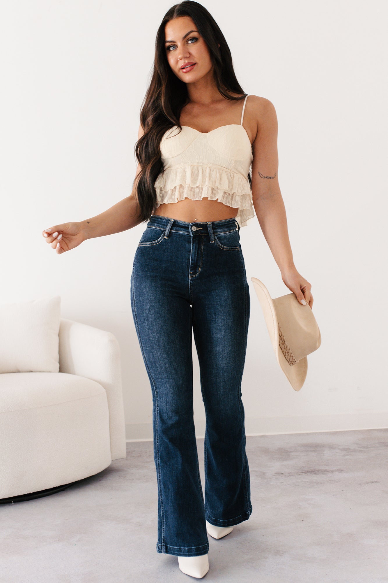 Garden Of Love Lace Peplum Crop Top (Cream)