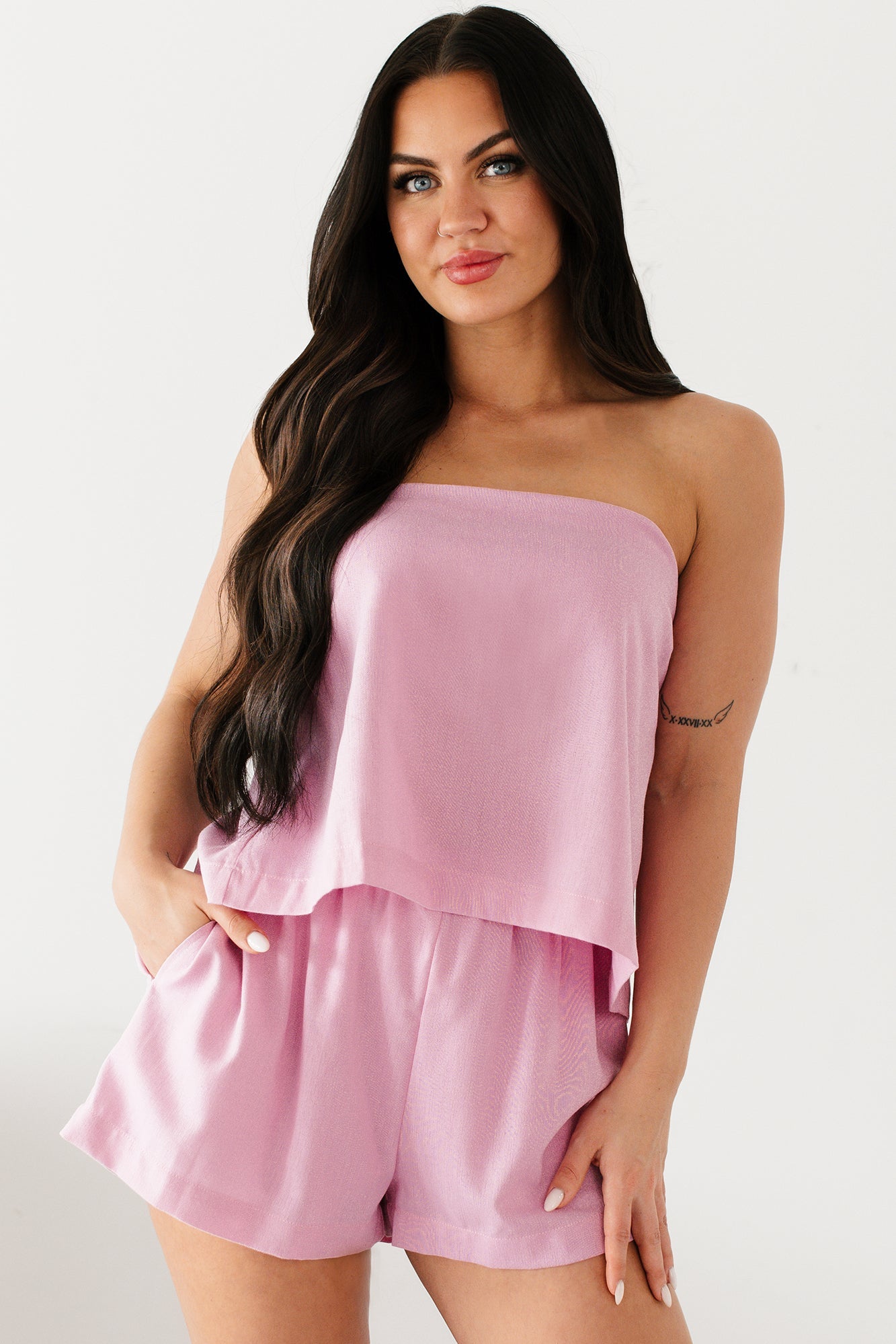 Flawless Fashion Strapless Top & Shorts Set (Pink)