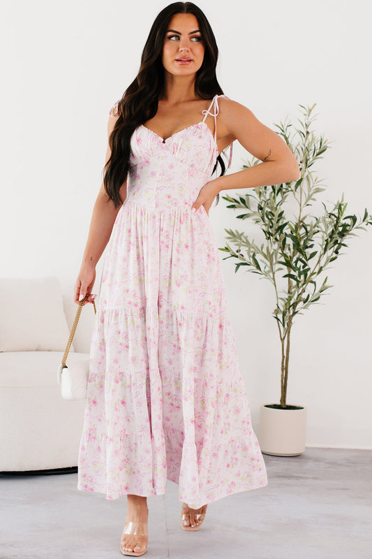 Rosy Days Sleeveless Floral Maxi Dress (Light Pink)