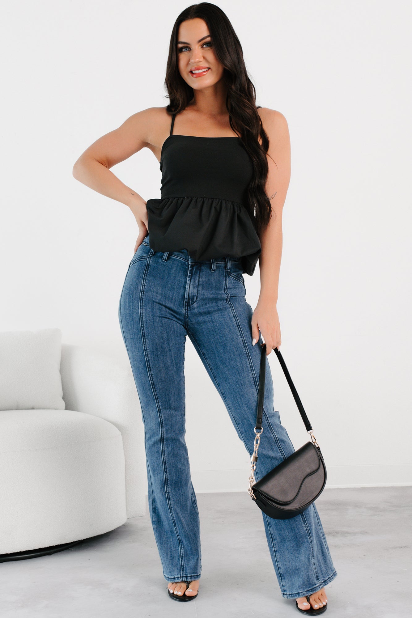 Dreamy Eyes Bubble Hem Tank Top (Black)