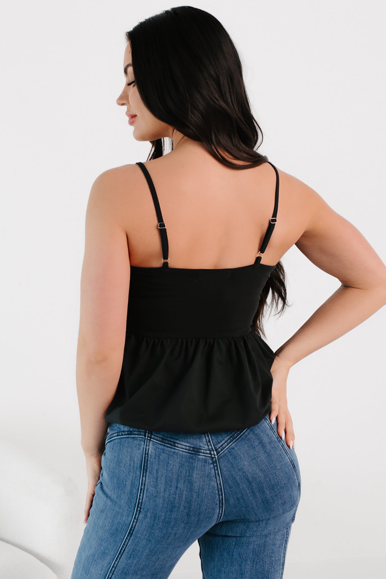 Dreamy Eyes Bubble Hem Tank Top (Black)