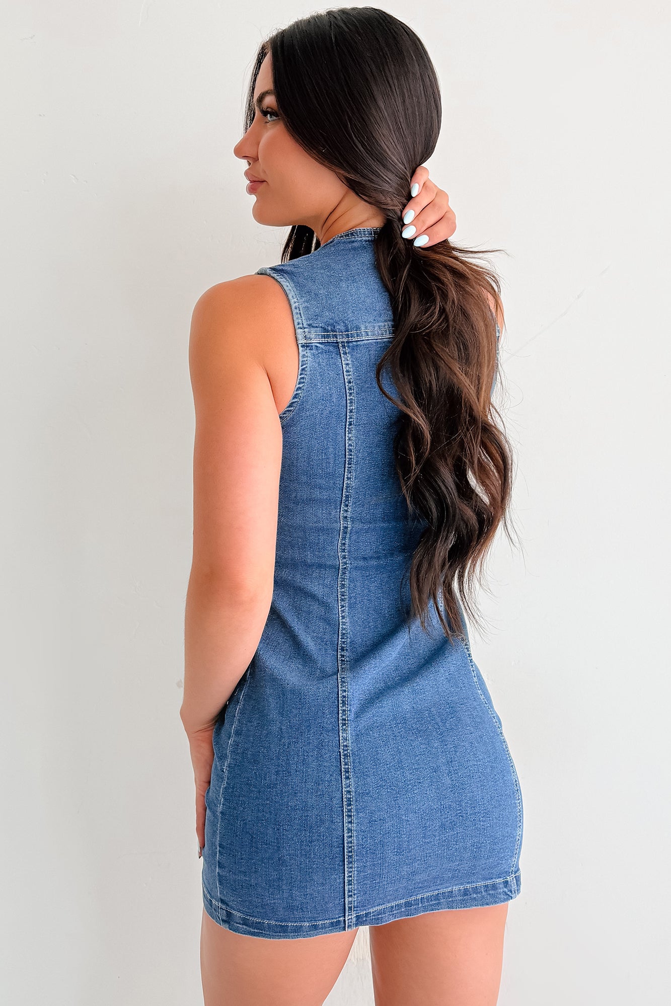 No Bad Days Denim Button Down Mini Dress (Blue)
