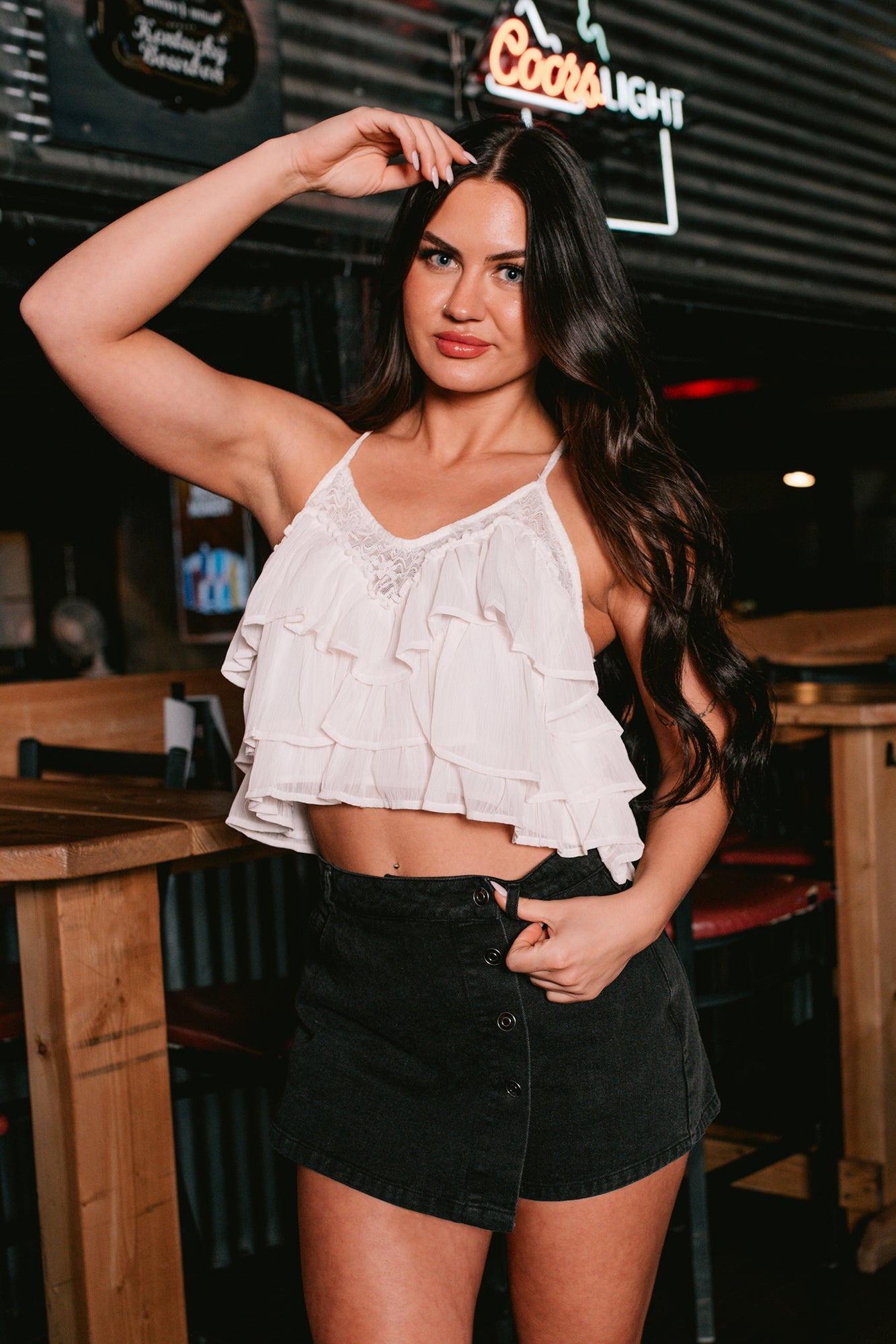 Just Might Be Love Tiered Ruffle Tank Top (Cream)