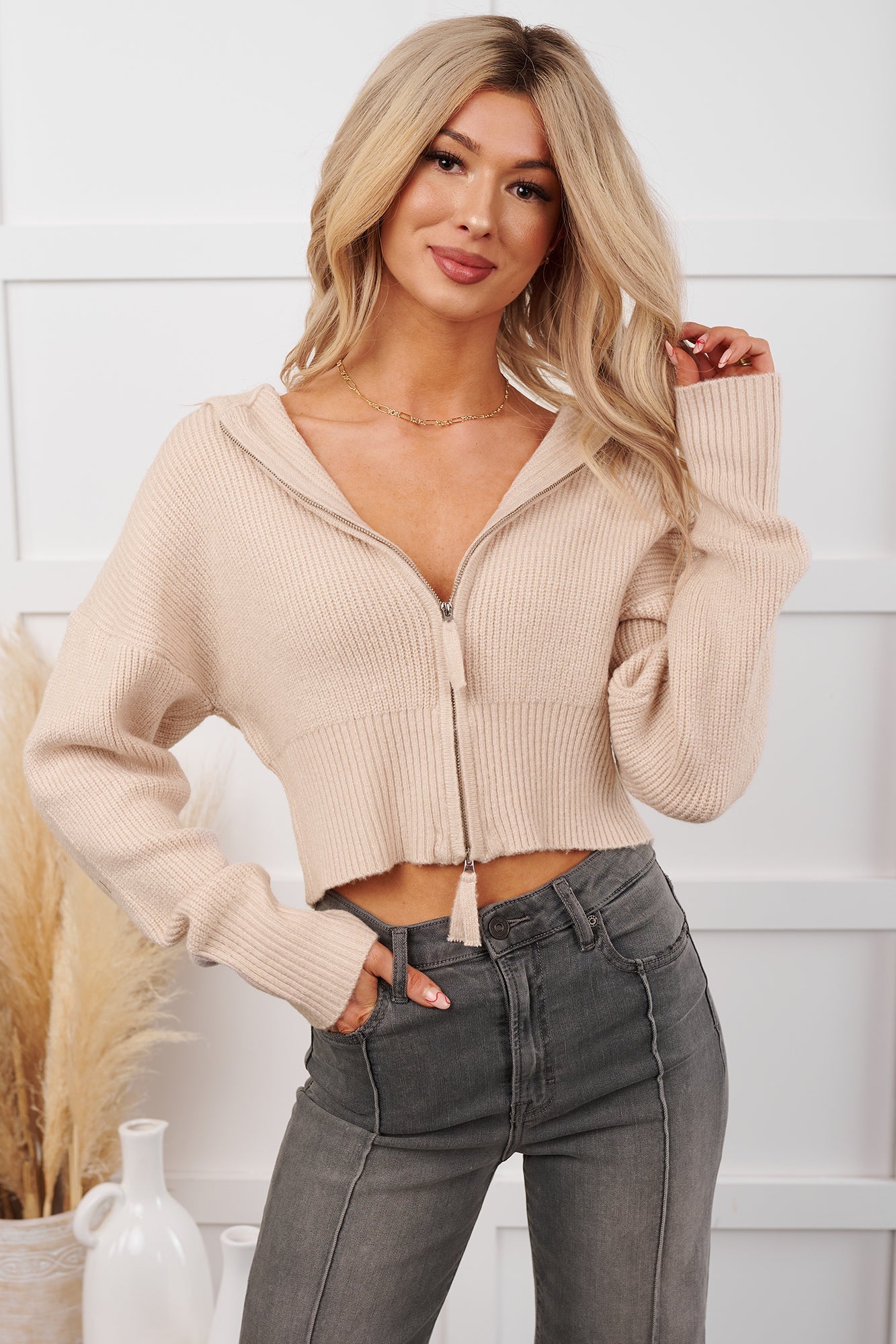 Warm As Wool Collared Cable Knit Jacket (Oatmeal)