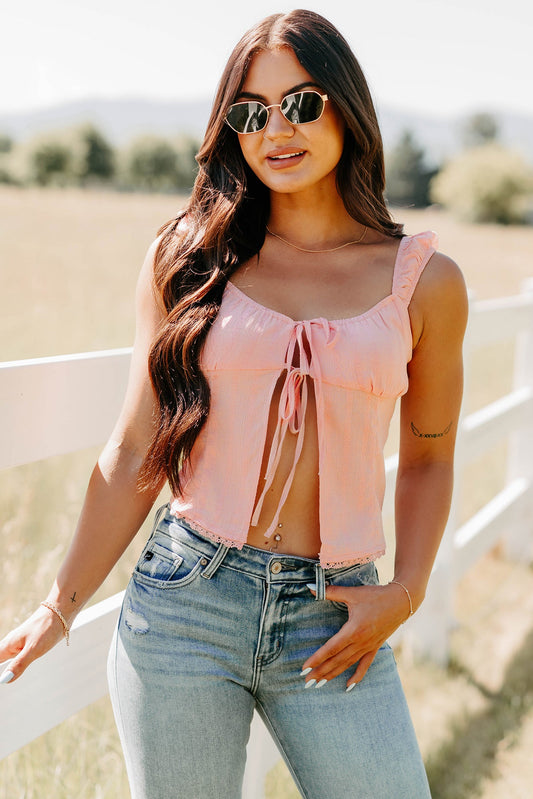 Feel The Rush Floral Tie-Front Top (Light Pink)