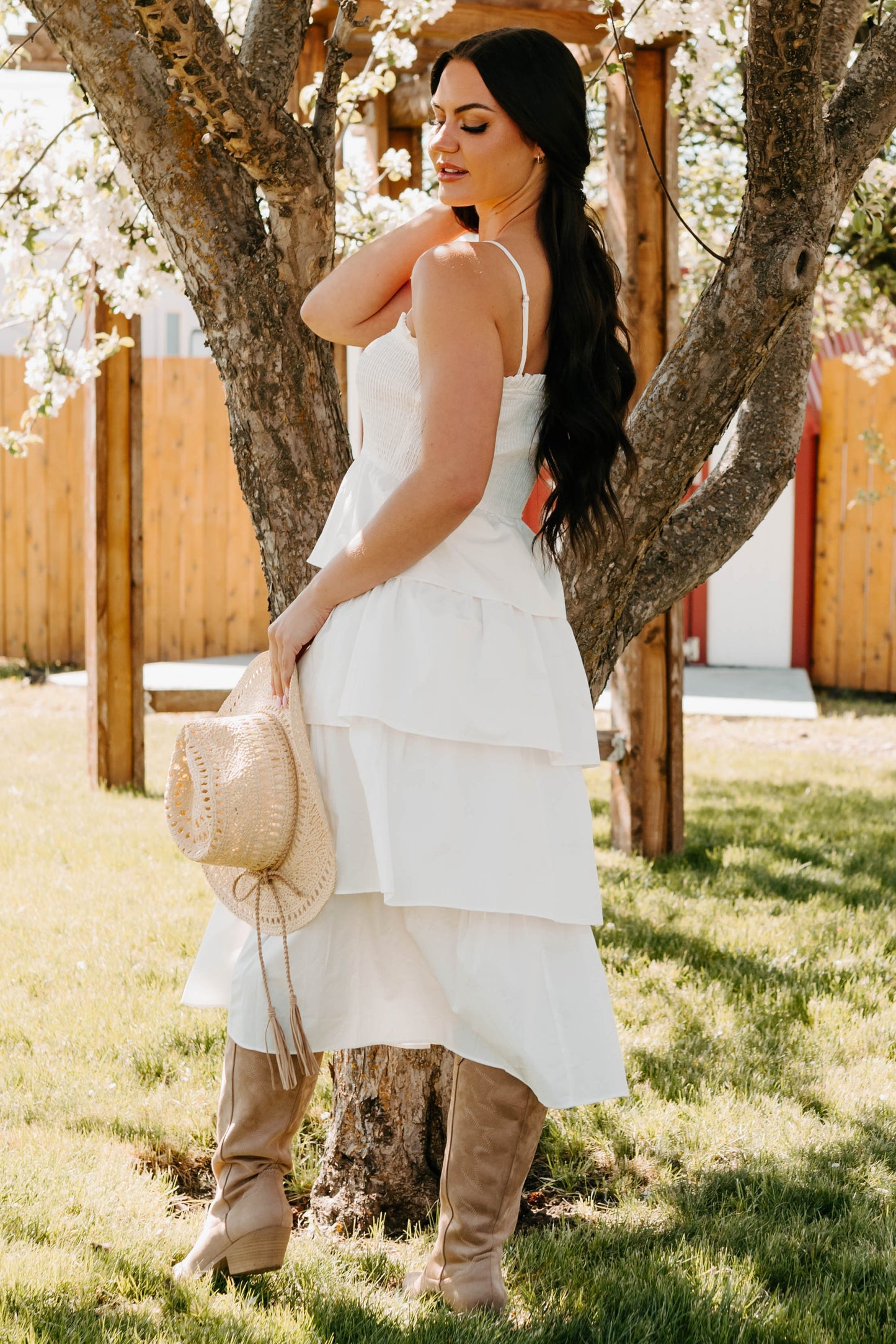 My Unique Perspective Tiered Ruffle Midi Dress (White)
