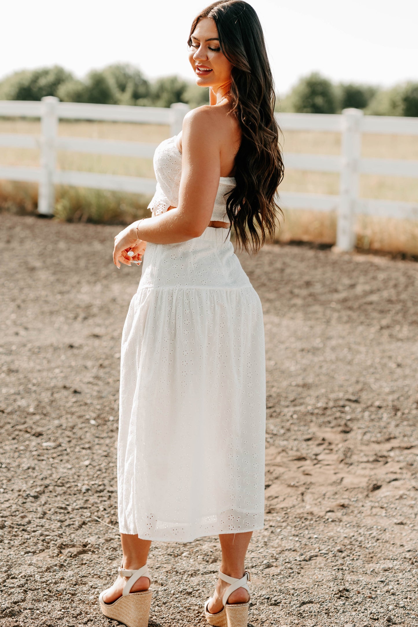 Crush Culture Crop Top Eyelet Skirt Set (White)