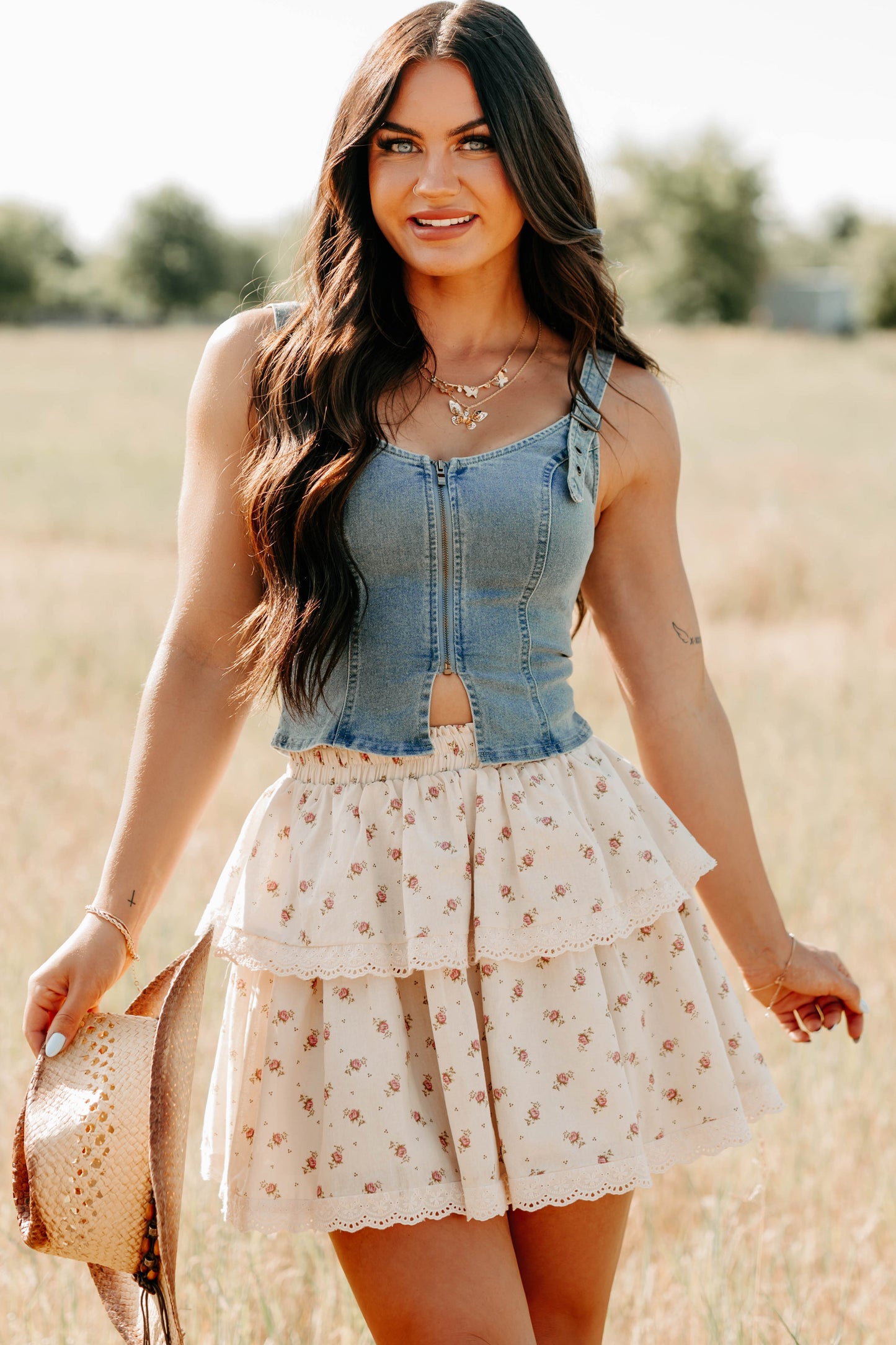 Lady's First Zip Up Denim Tank Top (Light Blue)