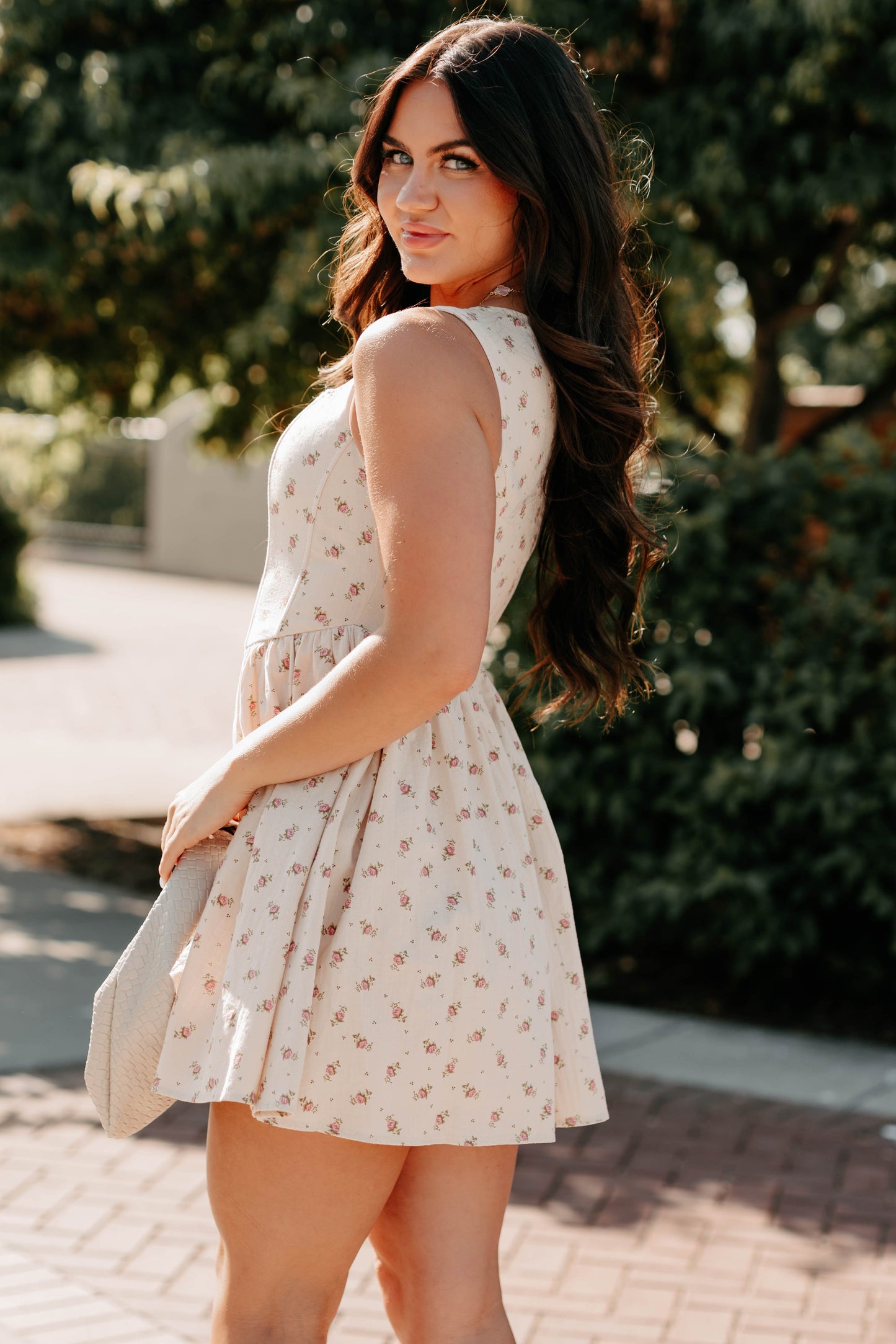 Blush Tells All Square Neck Floral Mini Dress (Natural)