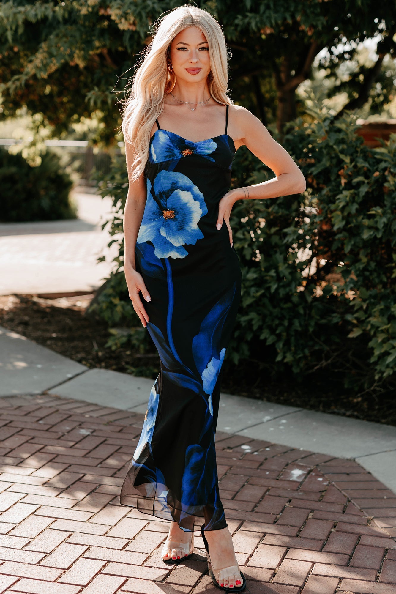 Chic Uprising Sleeveless Floral Maxi Dress (Black/Blue)