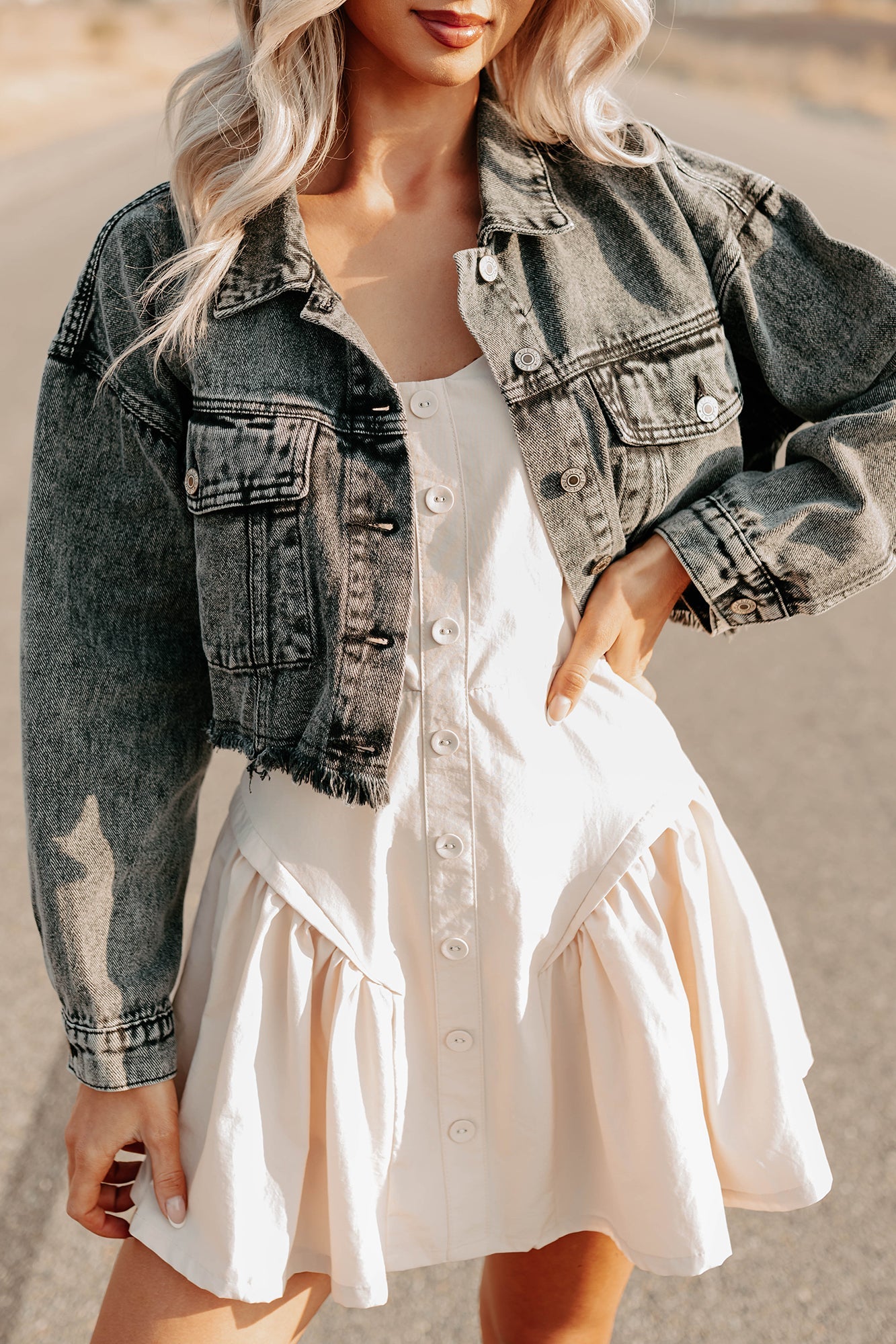 On The Loose Washed Denim Crop Jacket (Black)