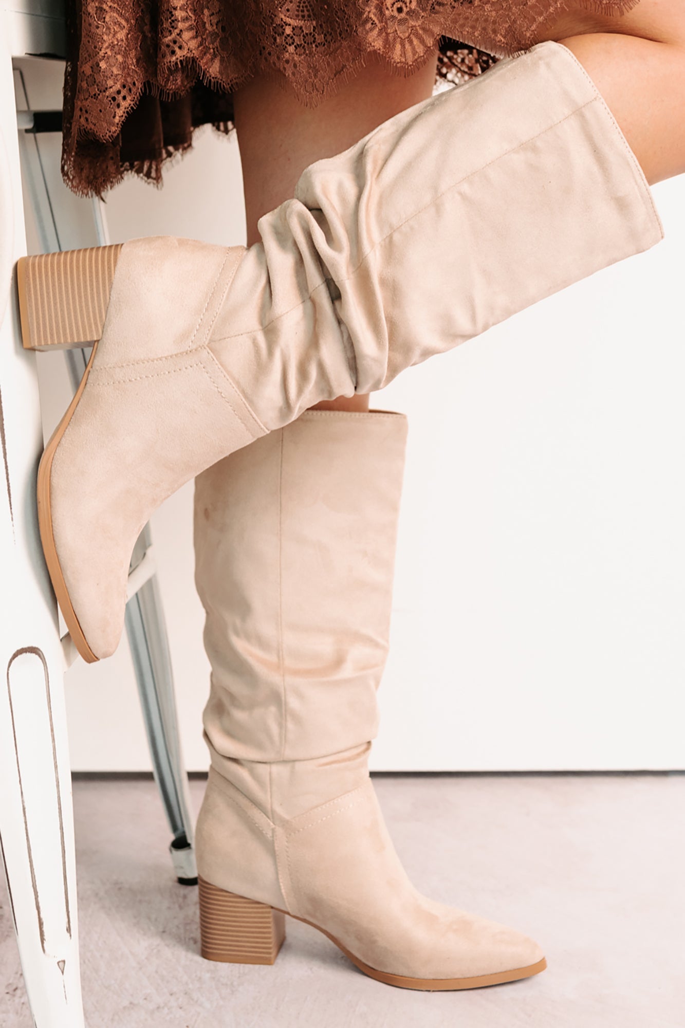 Bare & Bold Chunky Heel Faux Suede Boots (Clay)
