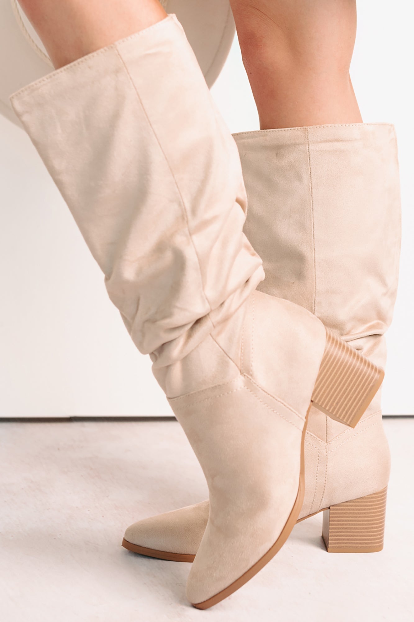 Bare & Bold Chunky Heel Faux Suede Boots (Clay)