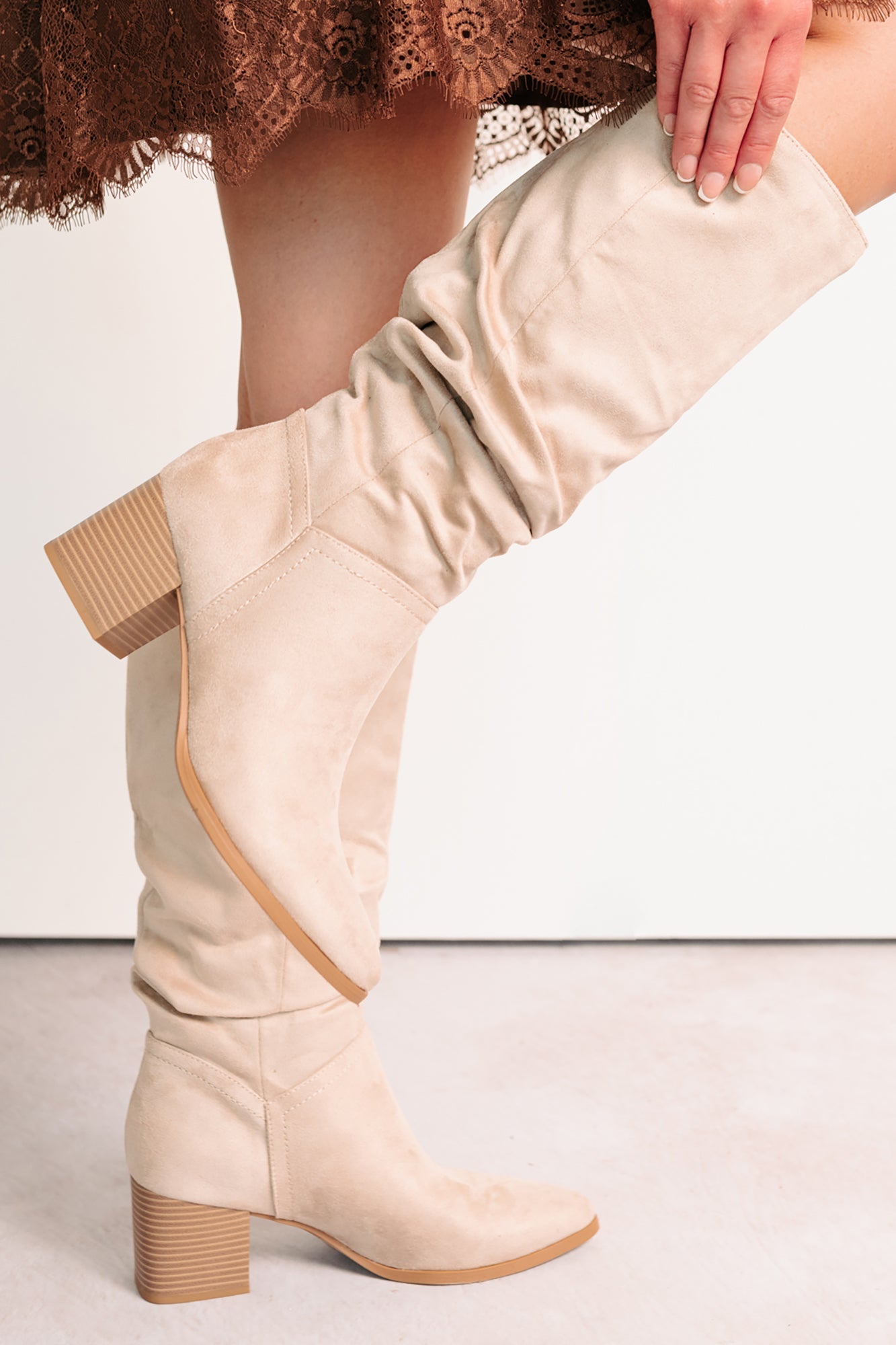 Bare & Bold Chunky Heel Faux Suede Boots (Clay)