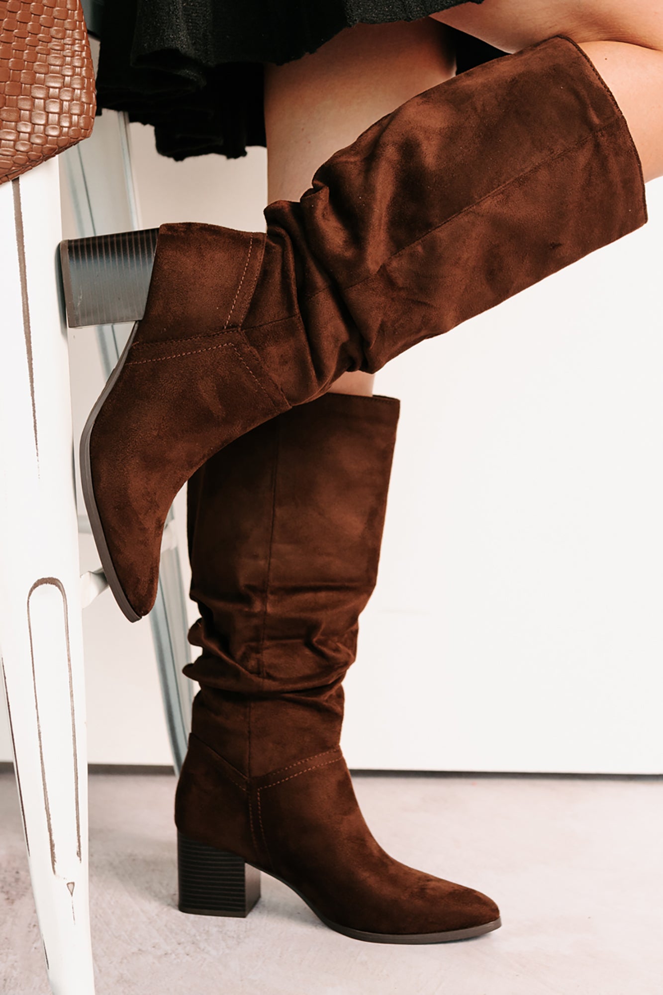 Bare & Bold Chunky Heel Faux Suede Boots (Tobacco)