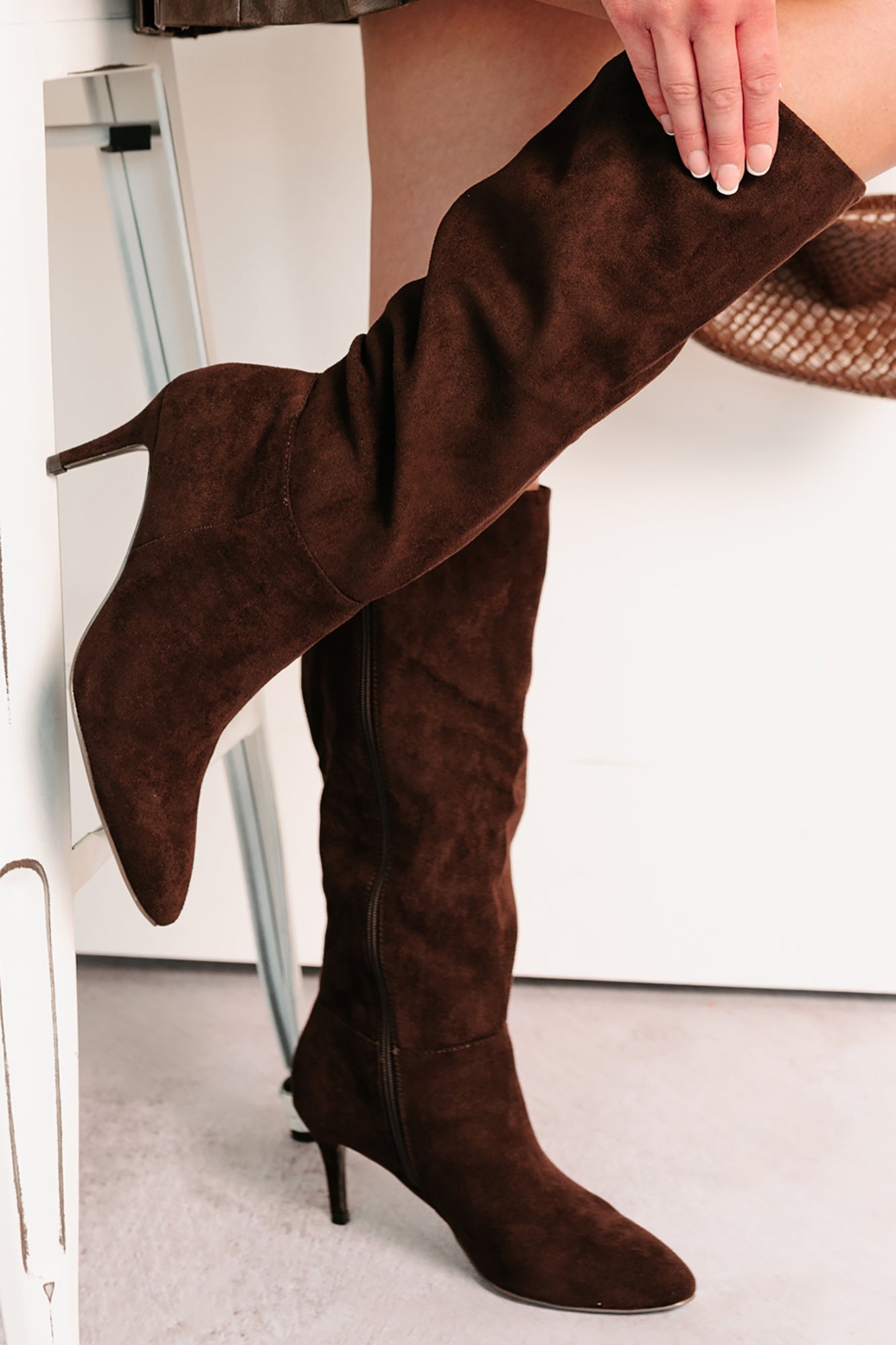 Staying Strong Faux Suede Stiletto Heel Boots (Brown)