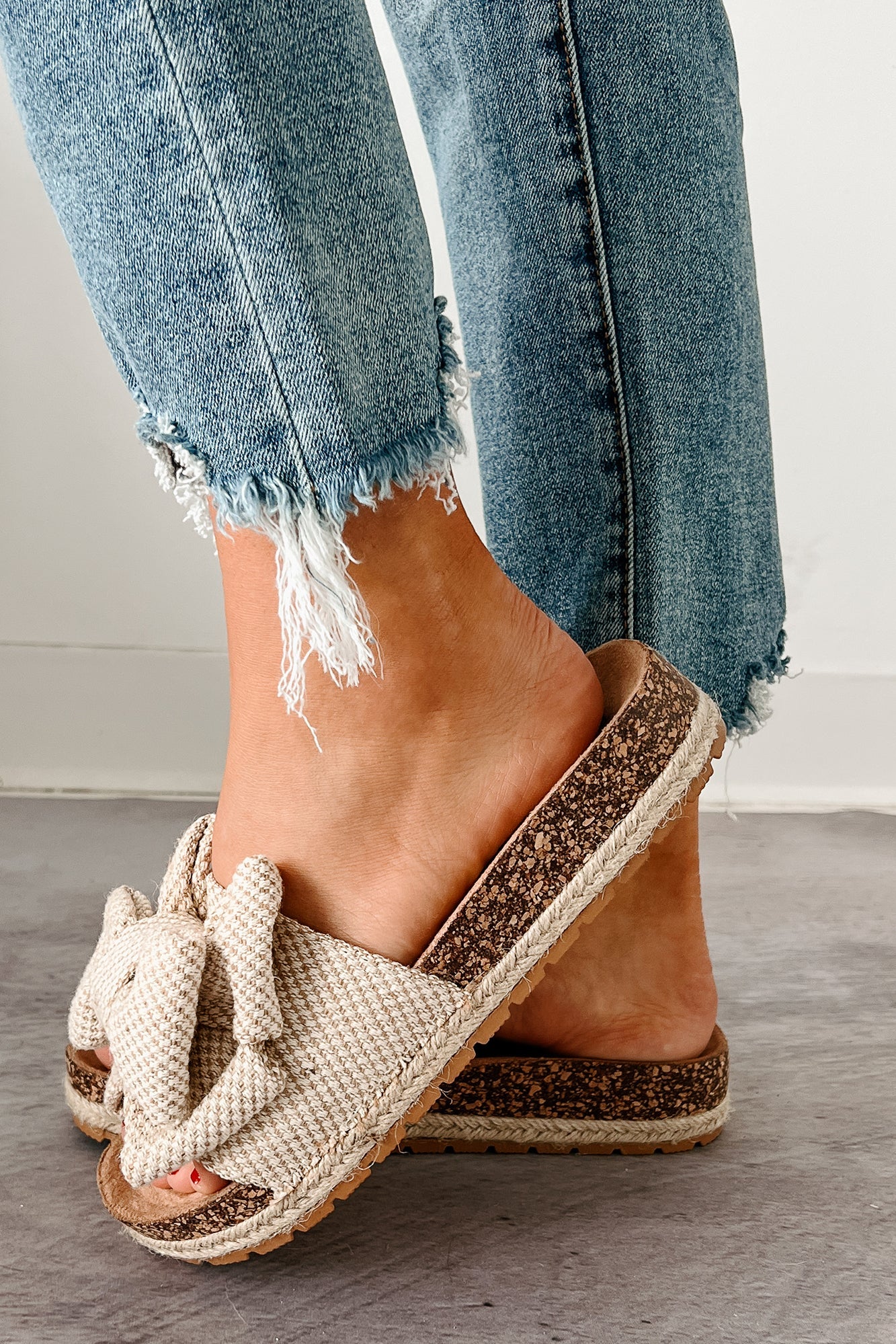 Glow & Go Bow Strap Cork Sole Sandals (Beige)