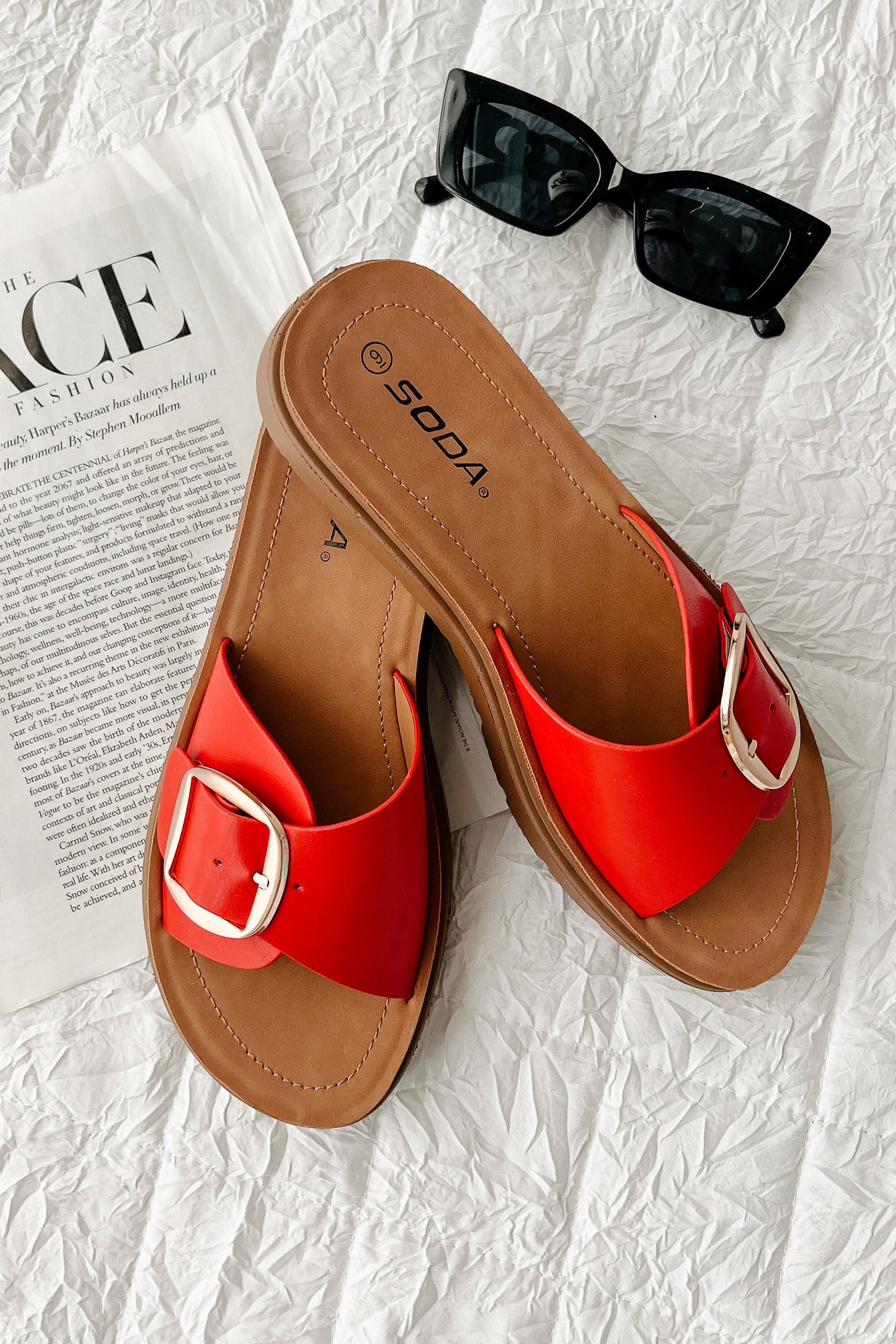Glamour Reign Buckle Strap Platform Sandals (Red)