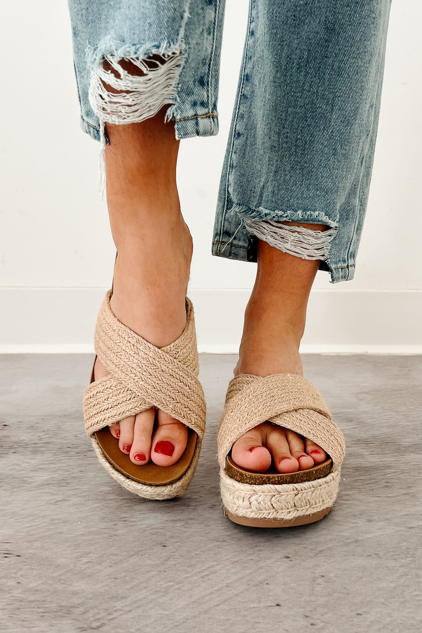 Golden Touch Espadrille Platform Sandals (Light Tan)