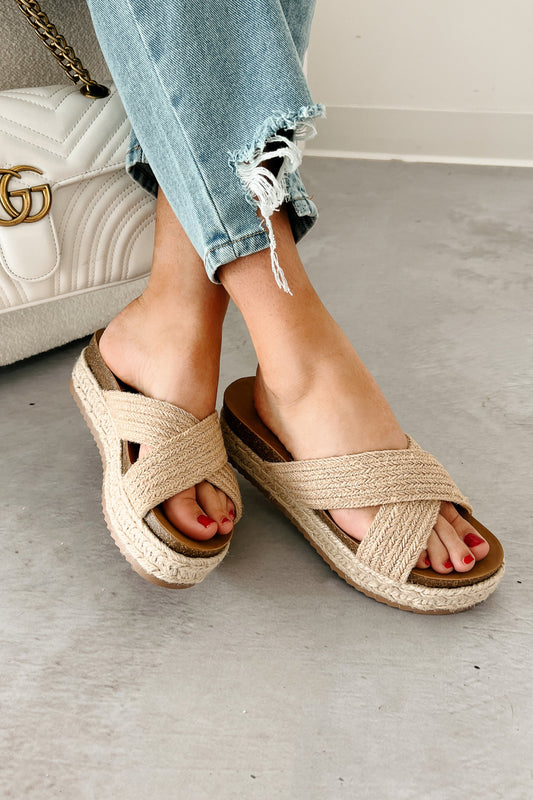 Golden Touch Espadrille Platform Sandals (Light Tan)