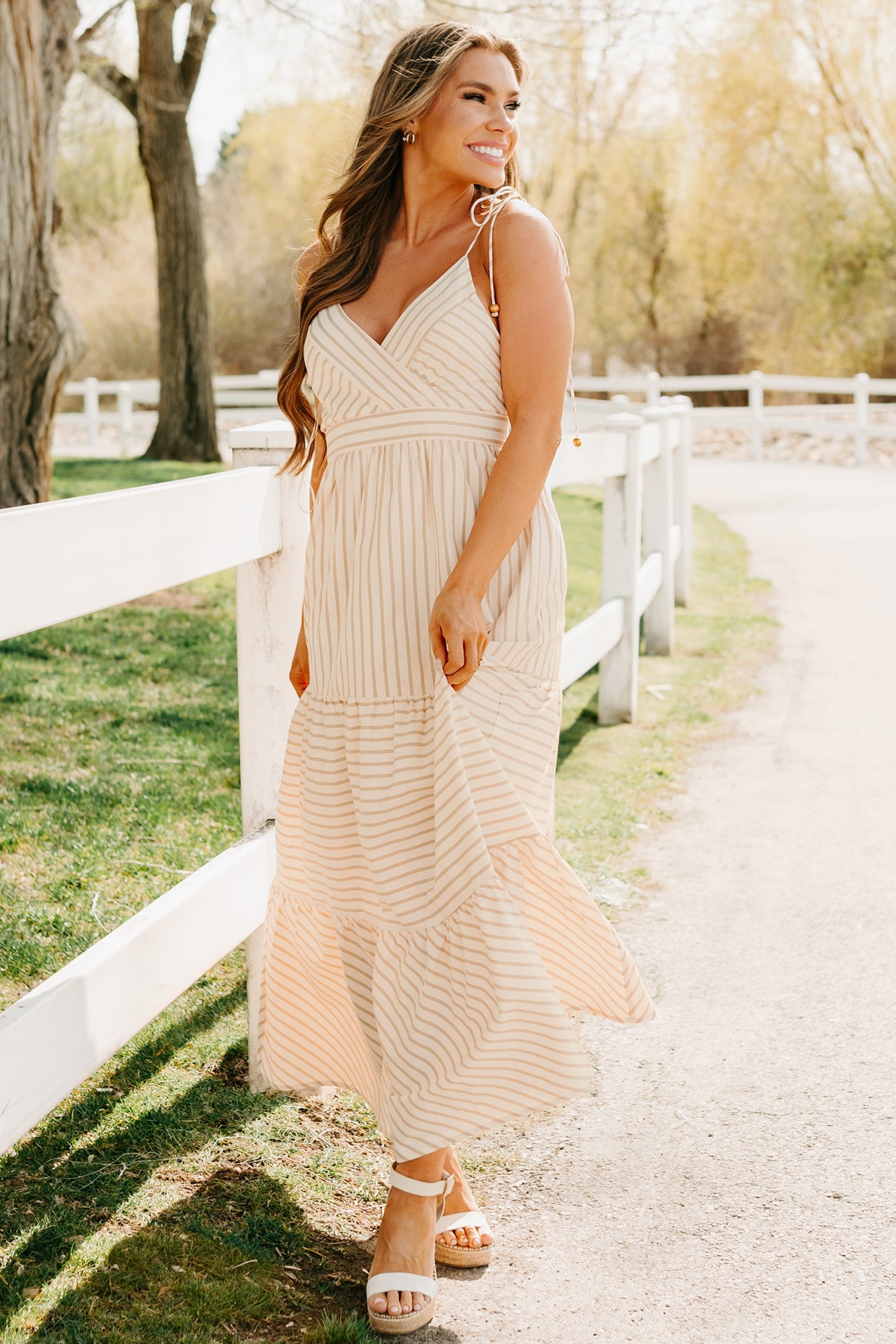 Dancing On Stars Striped Maxi Dress (Taupe)
