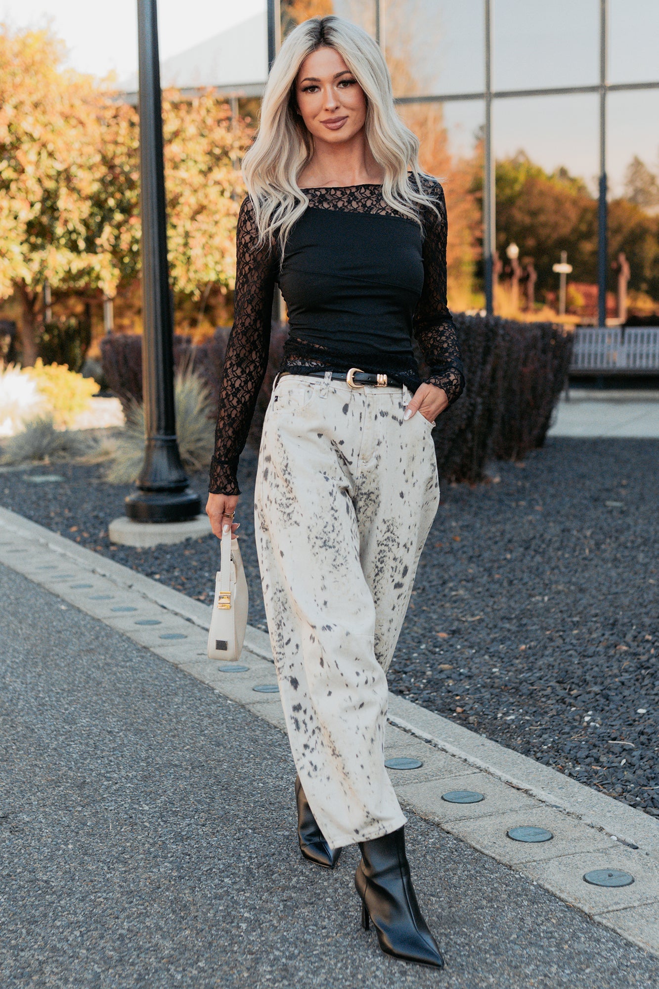 All The Assets Floral Lace Long Sleeve Top (Black)