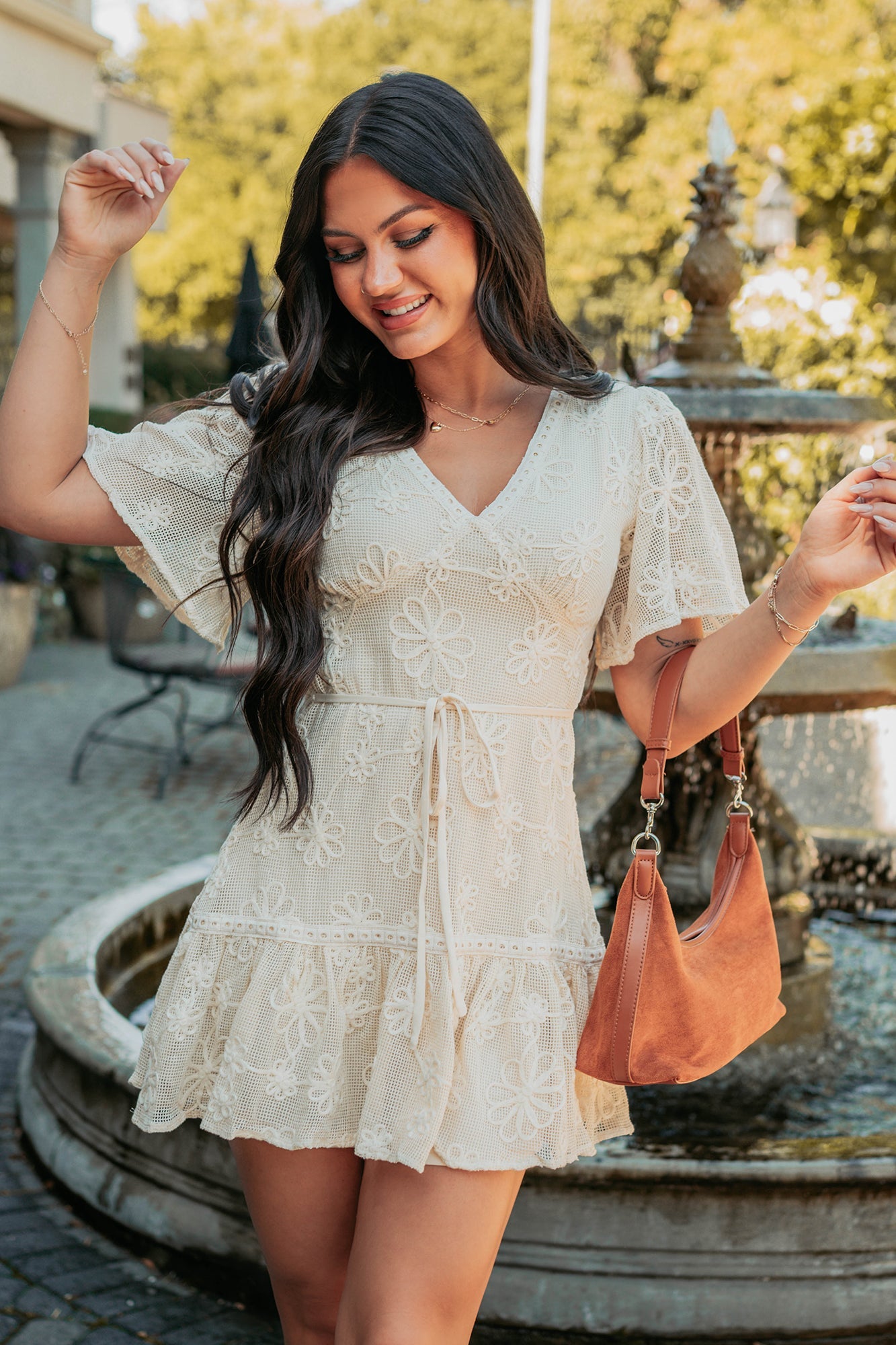 Feeling Charming V Neck Floral Mini Dress (Cream)