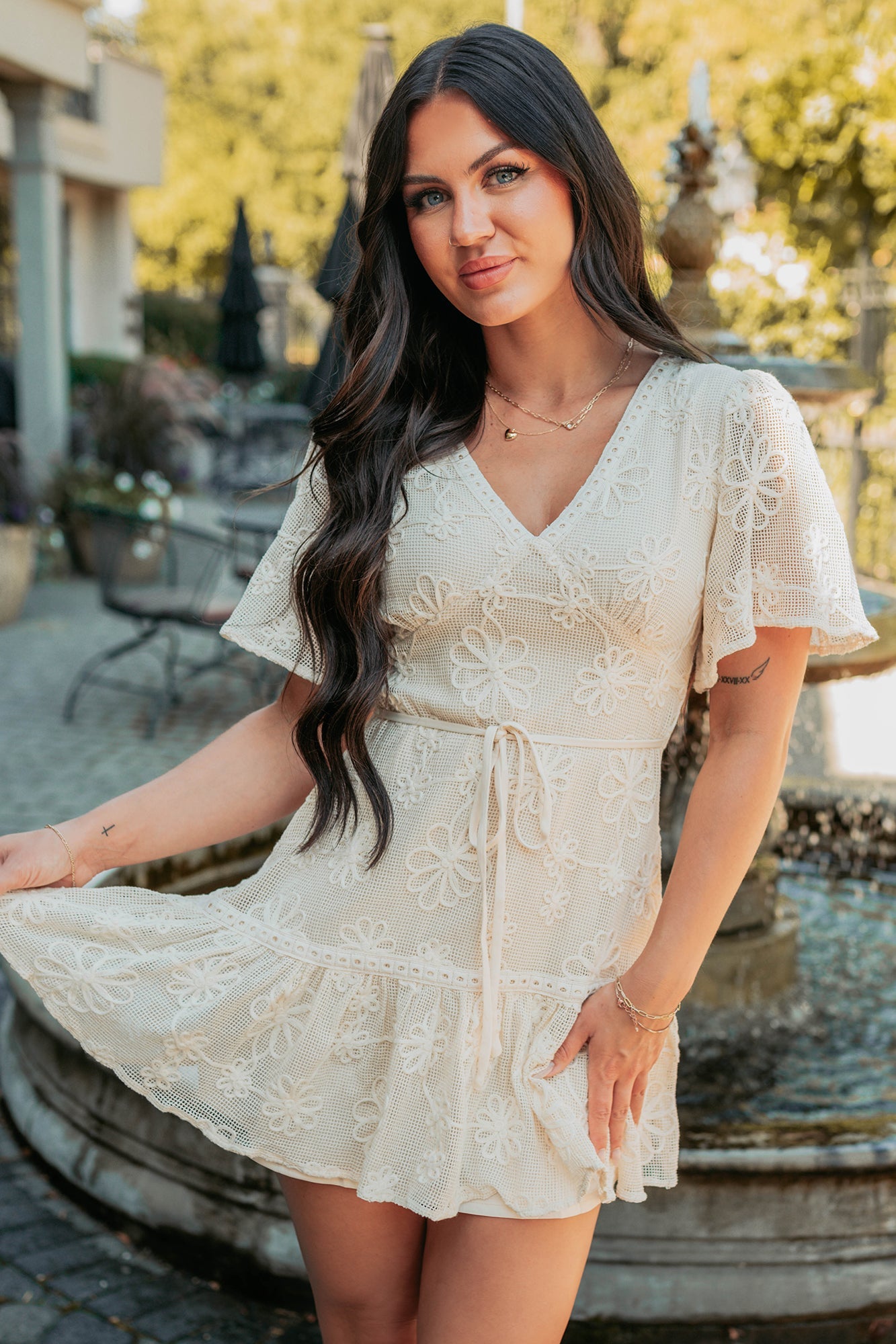 Feeling Charming V Neck Floral Mini Dress (Cream)