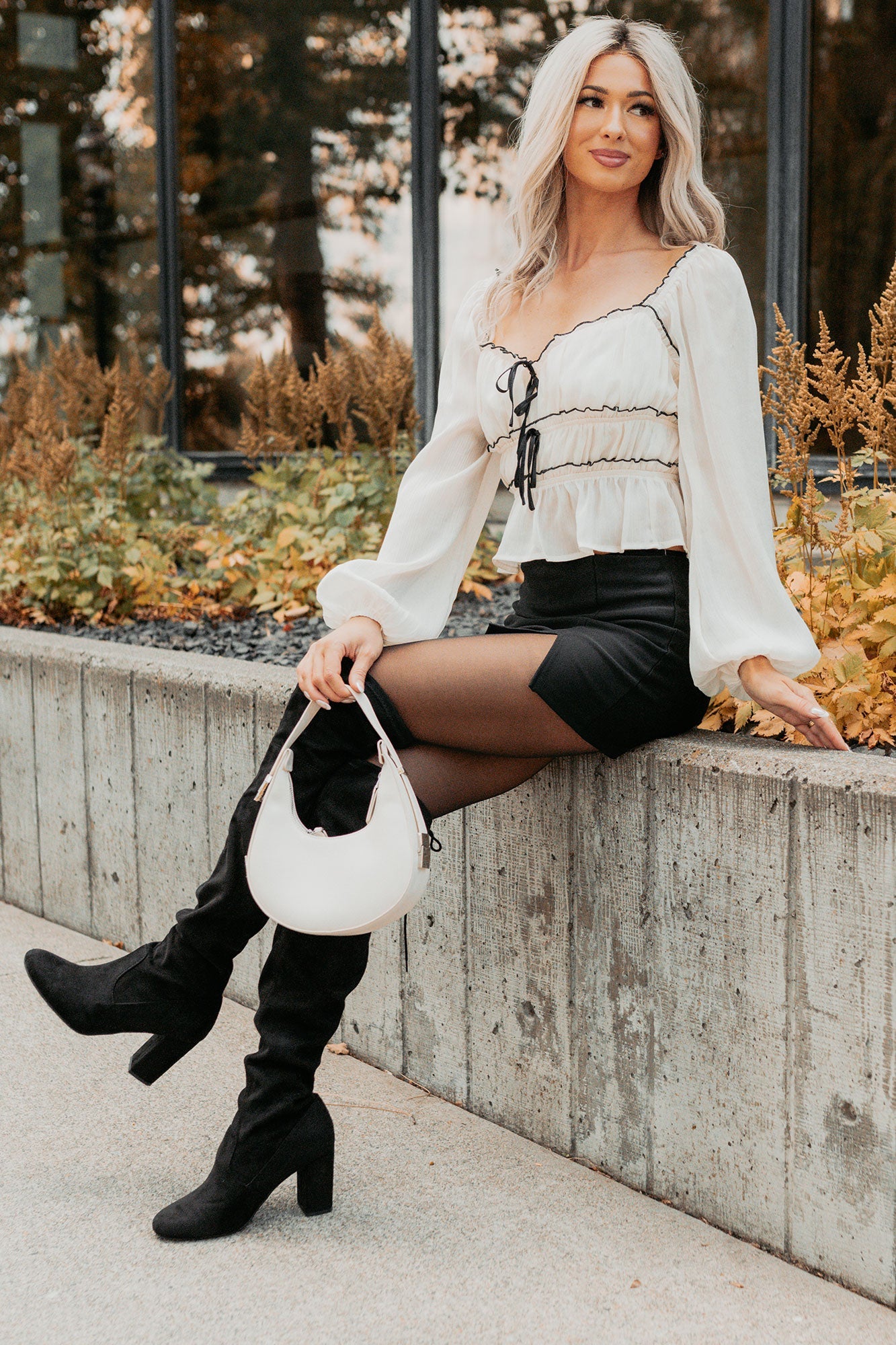 Cute With It Sweetheart Neck Bow Detail Top (Ivory)