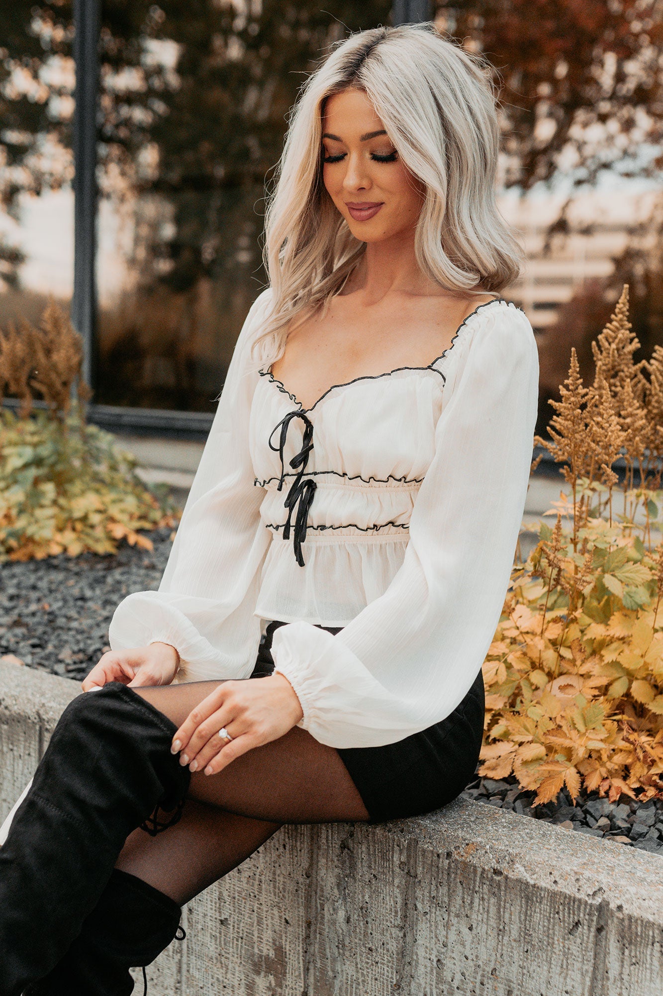 Cute With It Sweetheart Neck Bow Detail Top (Ivory)